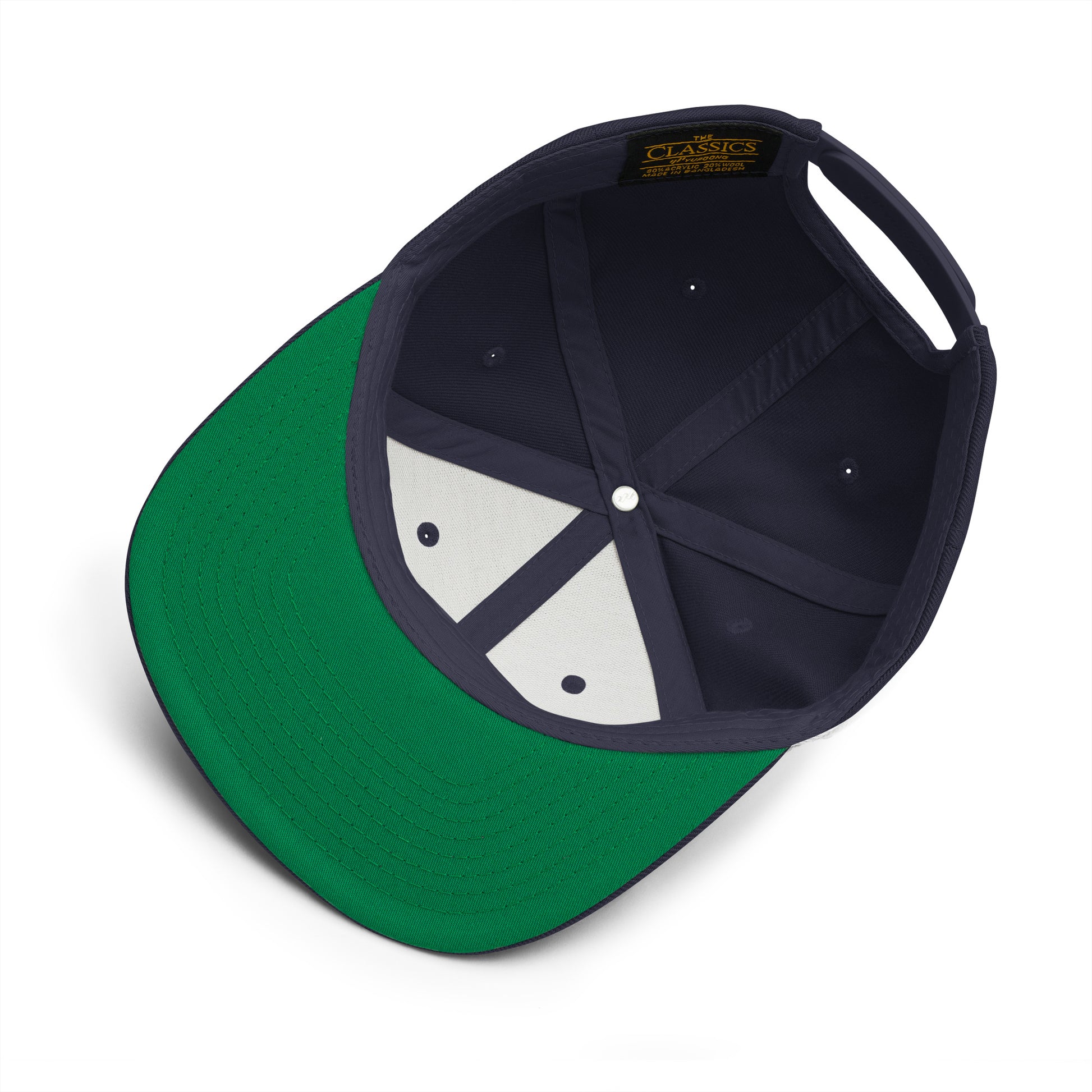 Navy-Misfit Graffiti Tag Snapback Hat from B.Different Clothing, inside view, graffiti-inspired streetwear