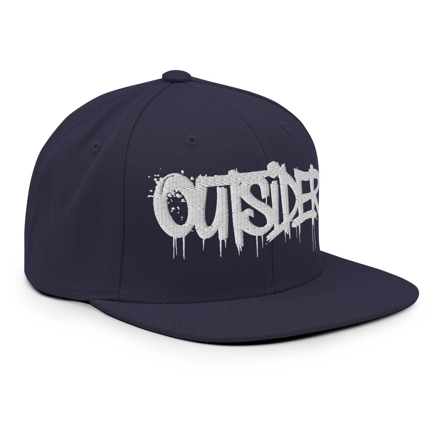Navy-Outsider Graffiti Tag Snapback Hat from B.Different Clothing, 3/4 right view, graffiti-inspired streetwear