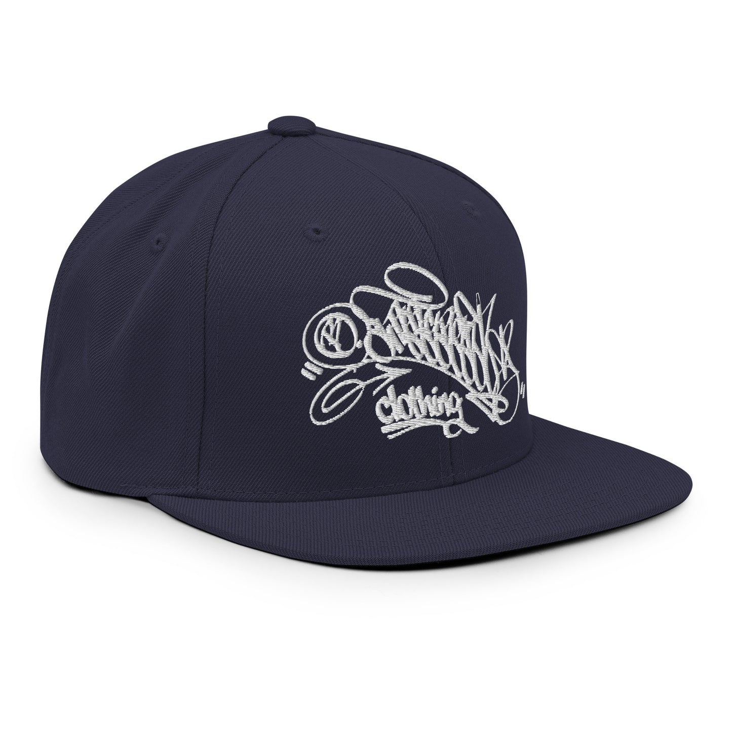 Navy-Graffiti Dad Collab Snapback Hat from B.Different Clothing, 3/4 right view, graffiti-inspired streetwear