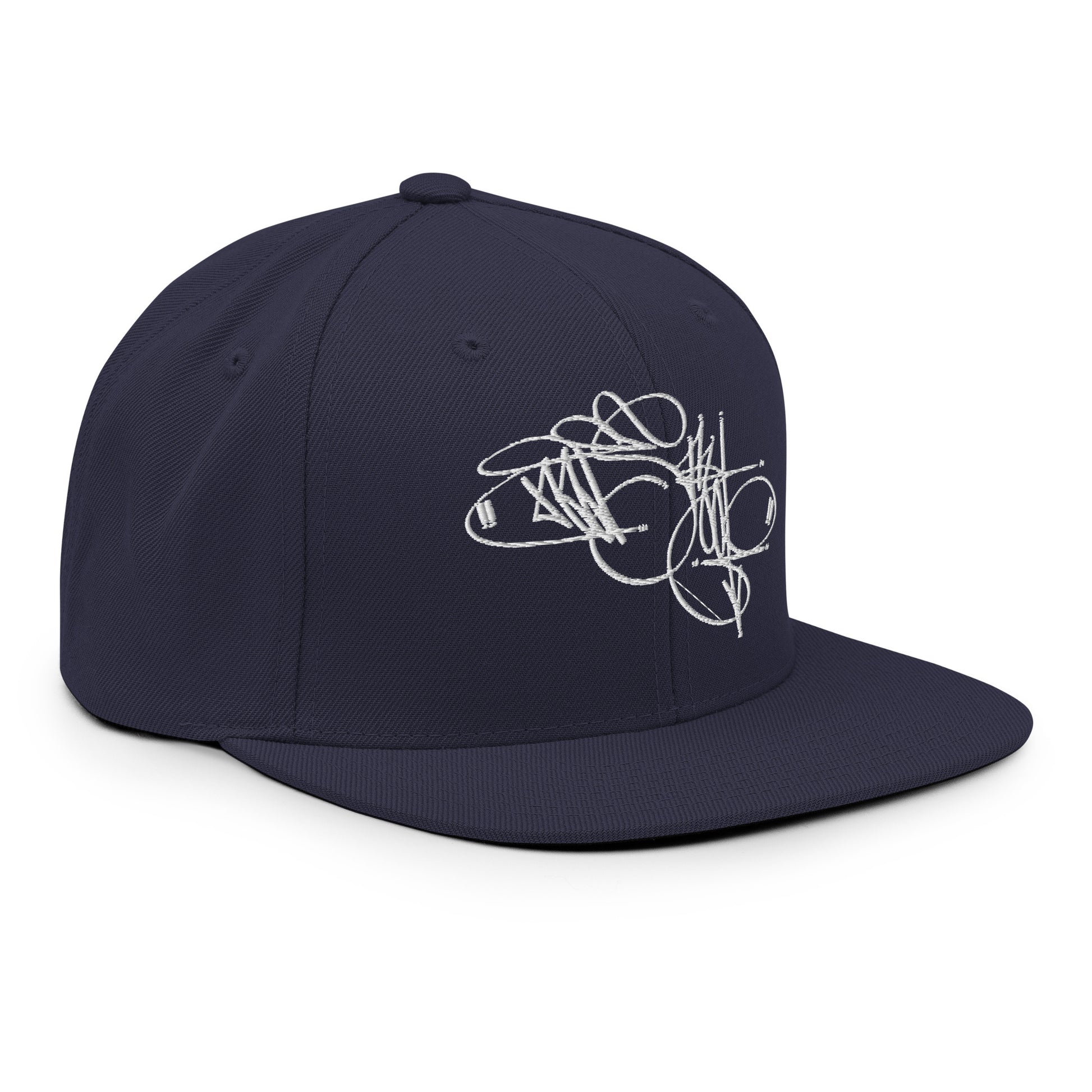 Navy-Misfit Tag Snapback Hat by Graffiti Dad from B.Different Clothing, 3/4 right view, graffiti-inspired streetwear