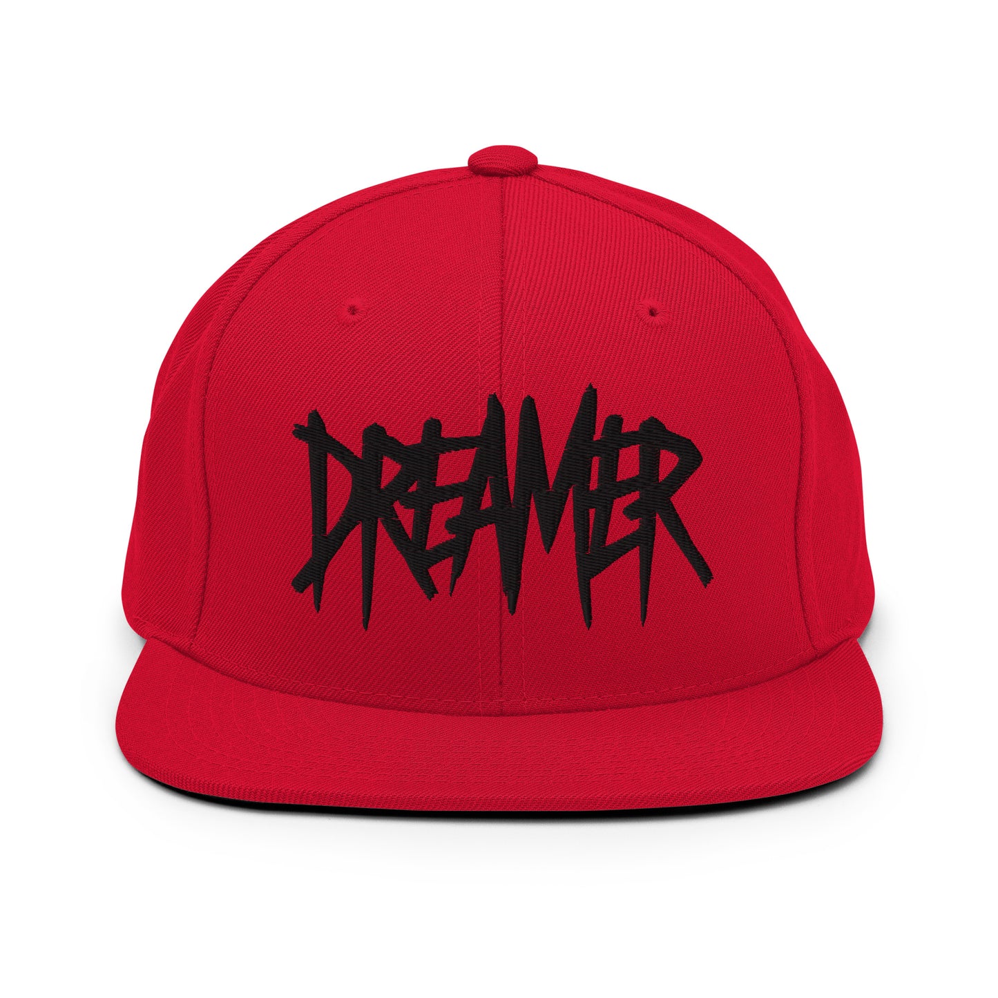 Red-Dreamer Graffiti Tag Snapback Hat from B.Different Clothing, front view, graffiti-inspired streetwear