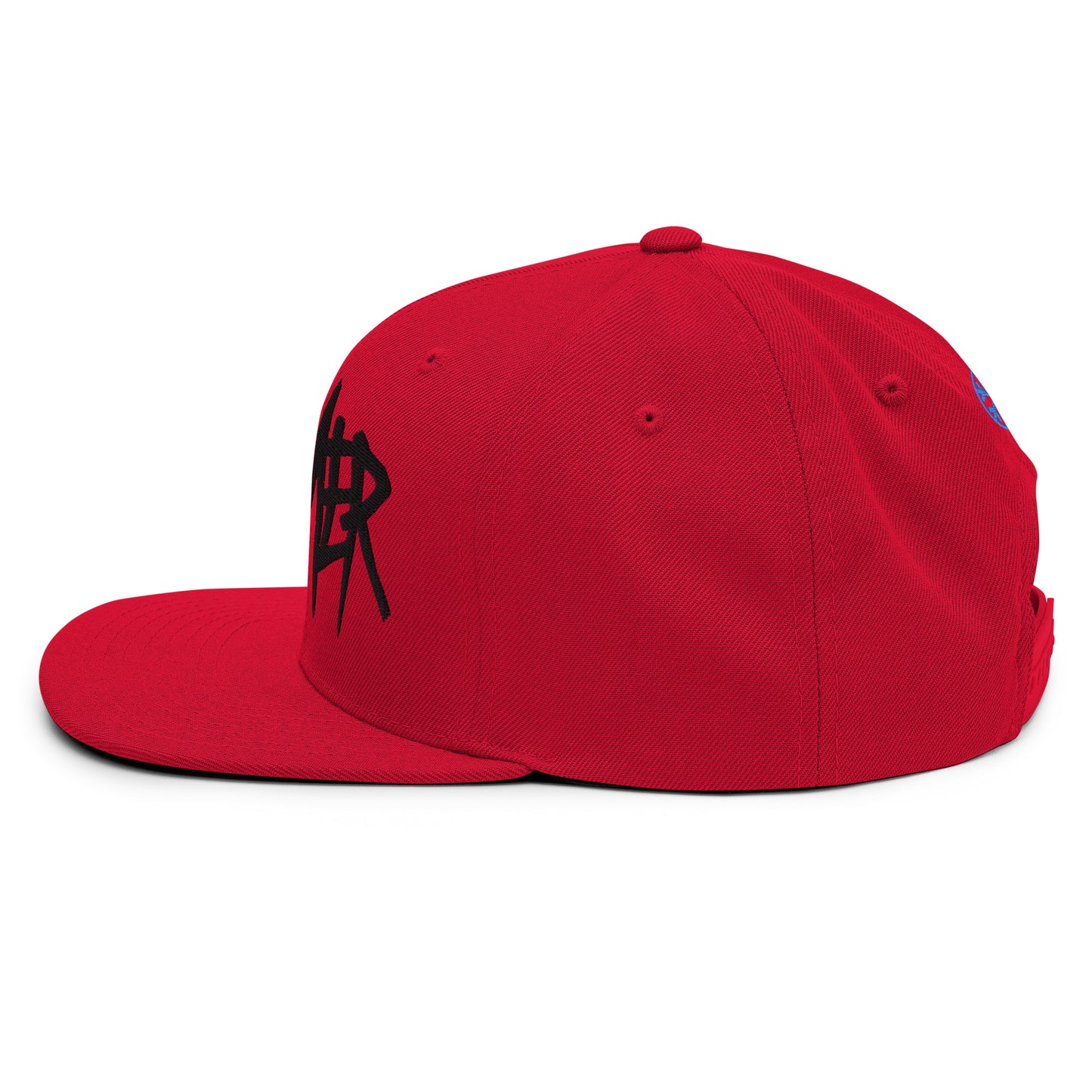 Red-Dreamer Graffiti Tag Snapback Hat from B.Different Clothing, left view, graffiti-inspired streetwear