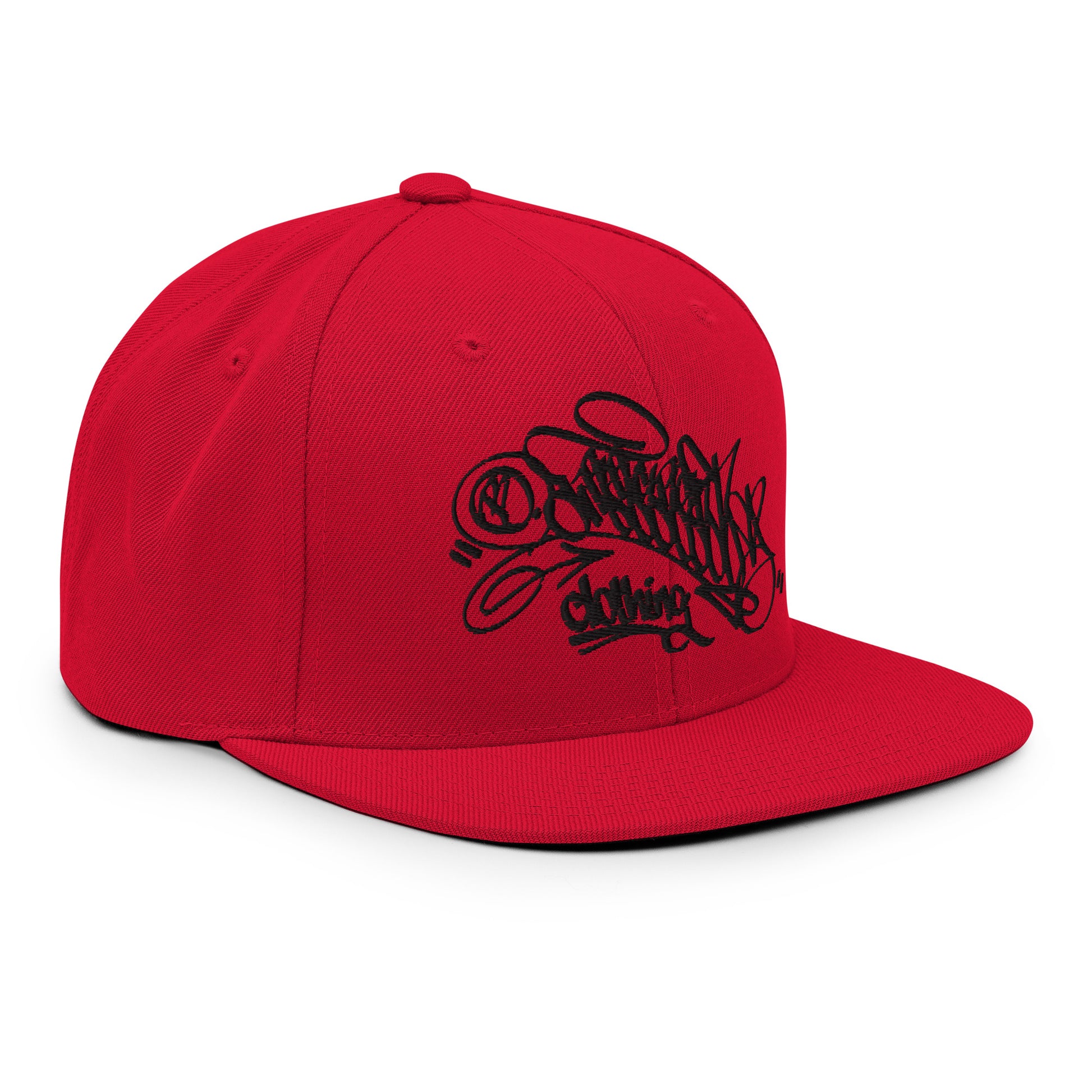 Red-Graffiti Dad Collab Snapback Hat from B.Different Clothing, 3/4 right view, graffiti-inspired streetwear