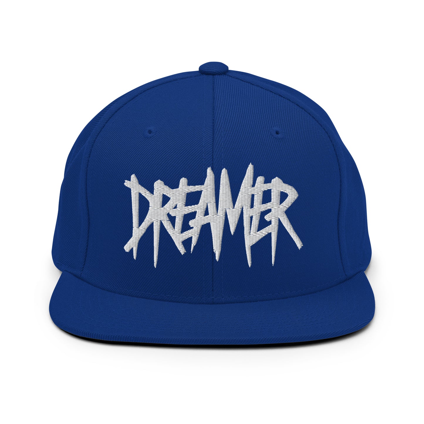 Blue-Dreamer Graffiti Tag Snapback Hat from B.Different Clothing, front view, graffiti-inspired streetwear