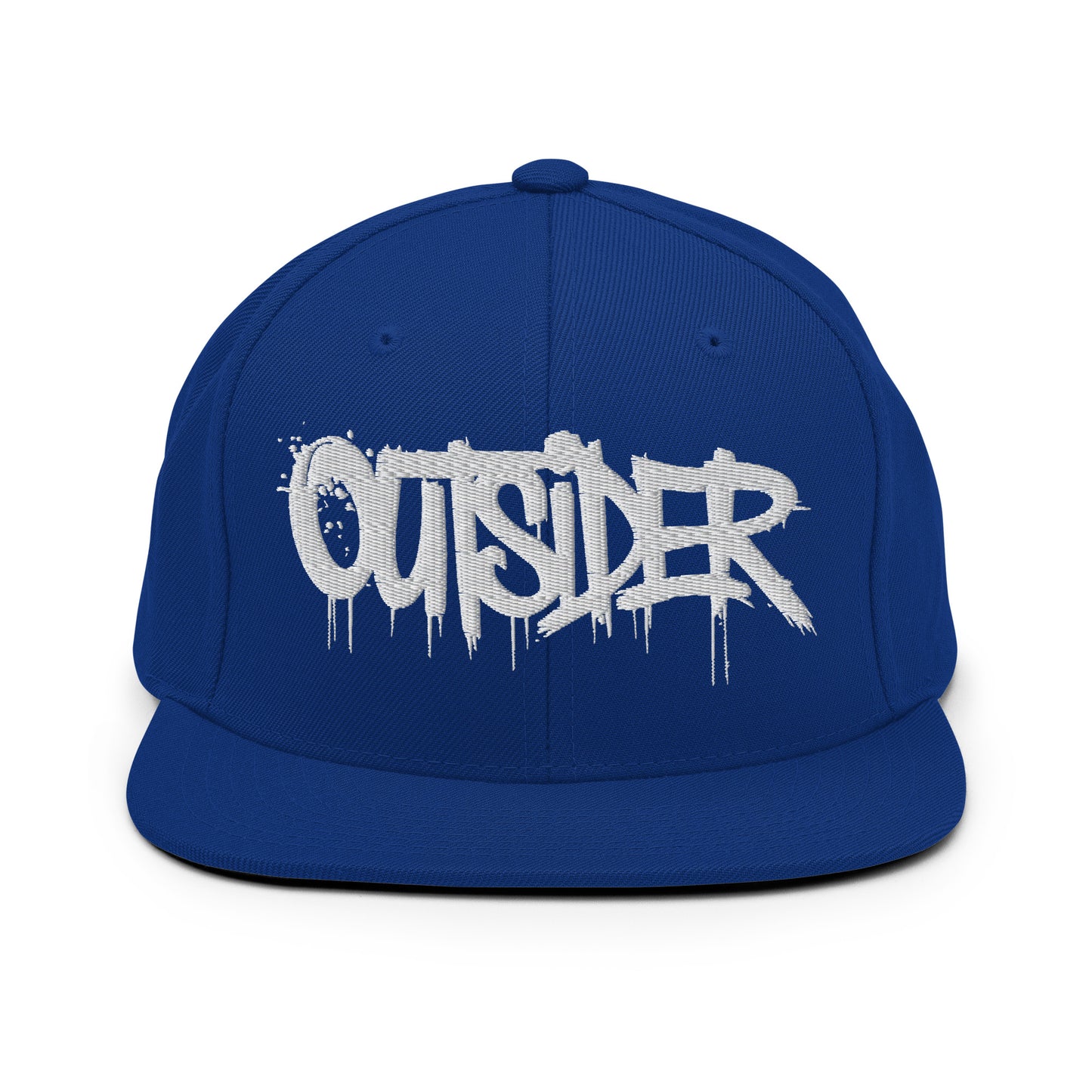 Blue-Outsider Graffiti Tag Snapback Hat from B.Different Clothing, front view, graffiti-inspired streetwear