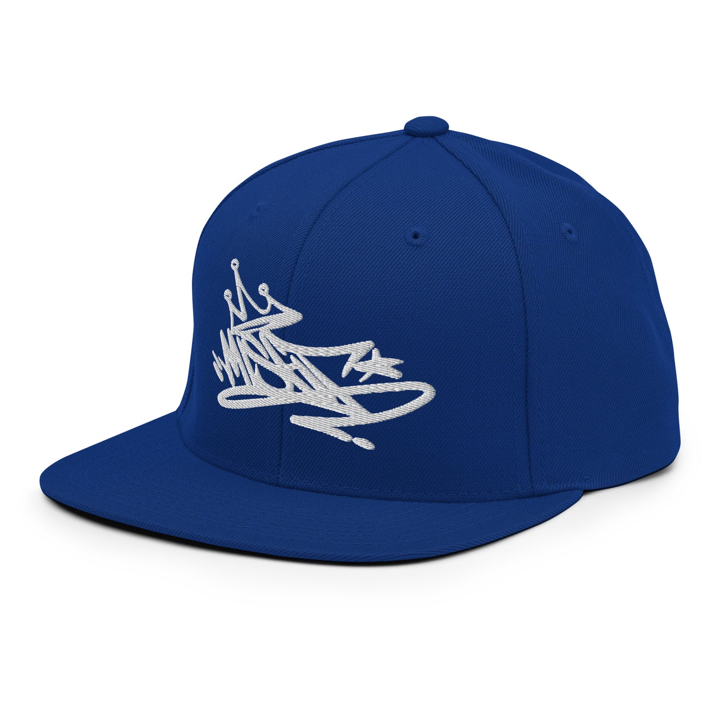 Blue-Misfit Graffiti Tag Snapback Hat from B.Different Clothing, 3/4 left view, graffiti-inspired streetwear
