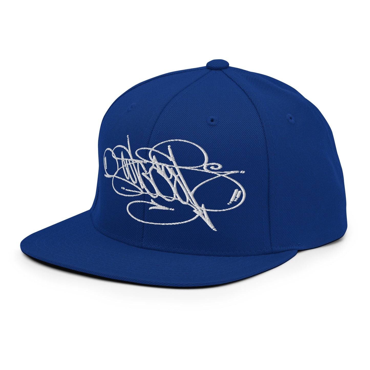 Blue-Outcast Tag Snapback Hat by Graffiti Dad from B.Different Clothing, 3/4 left view, graffiti-inspired streetwear