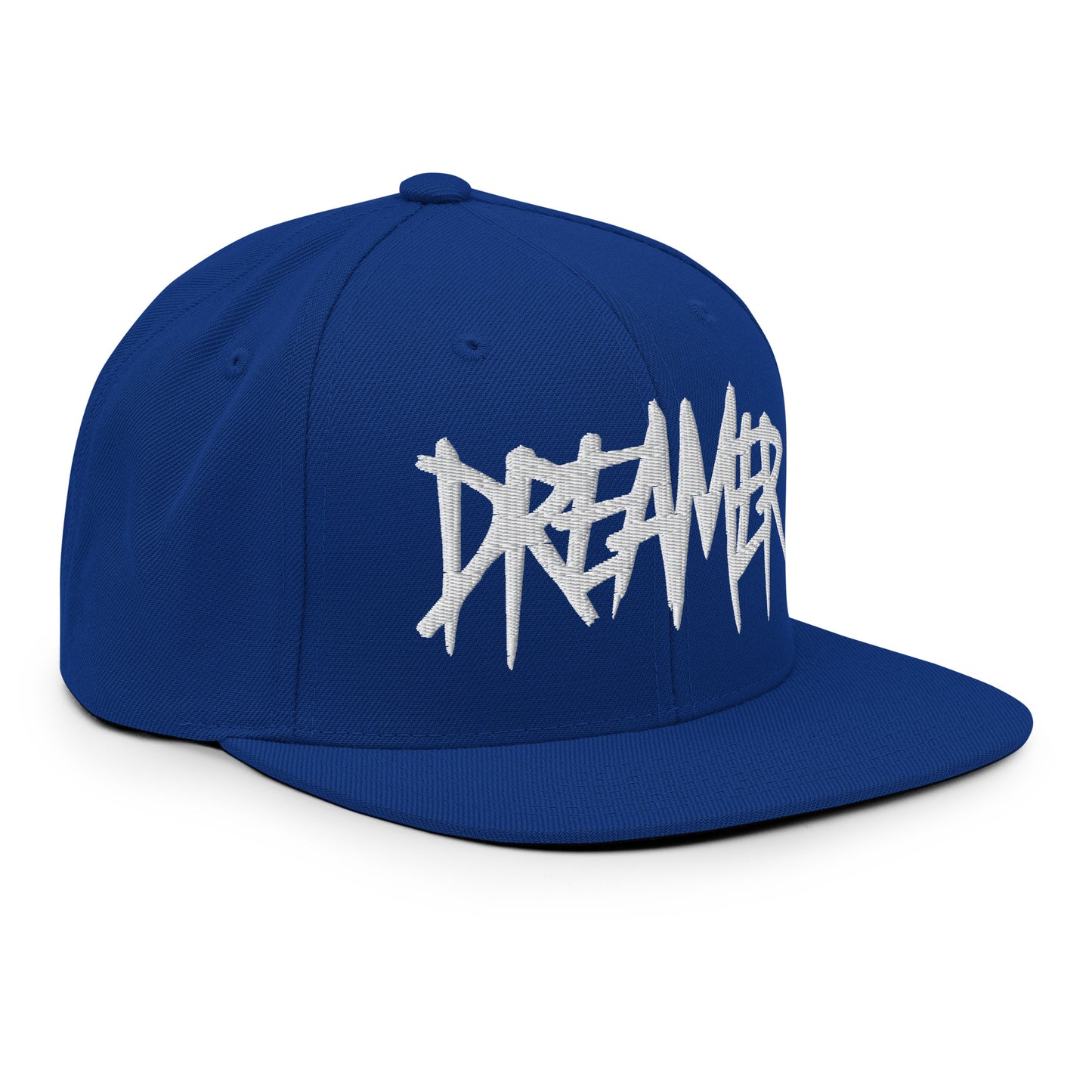 Blue-Dreamer Graffiti Tag Snapback Hat from B.Different Clothing, 3/4 right view, graffiti-inspired streetwear