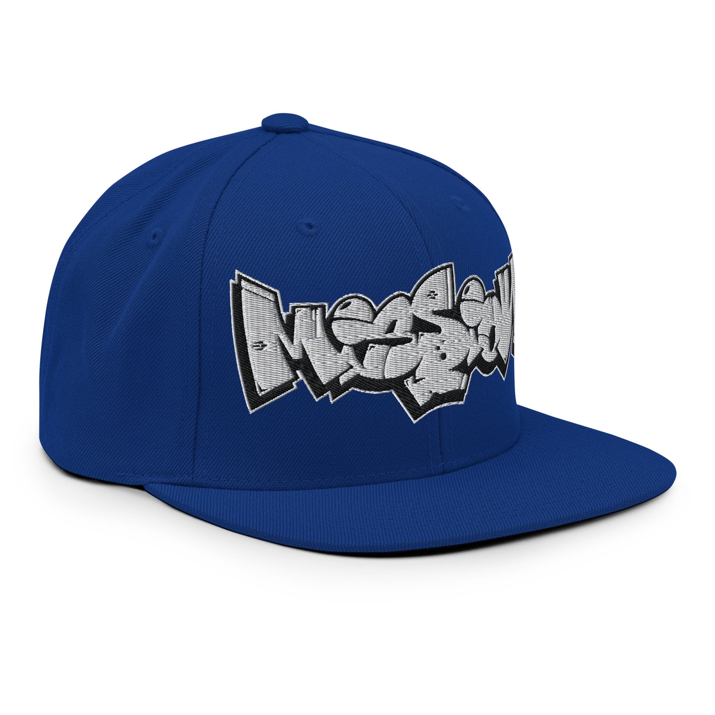 Blue-Mission Graffiti Piece Snapback Hat from B.Different Clothing, 3/4 right view, graffiti-inspired streetwear