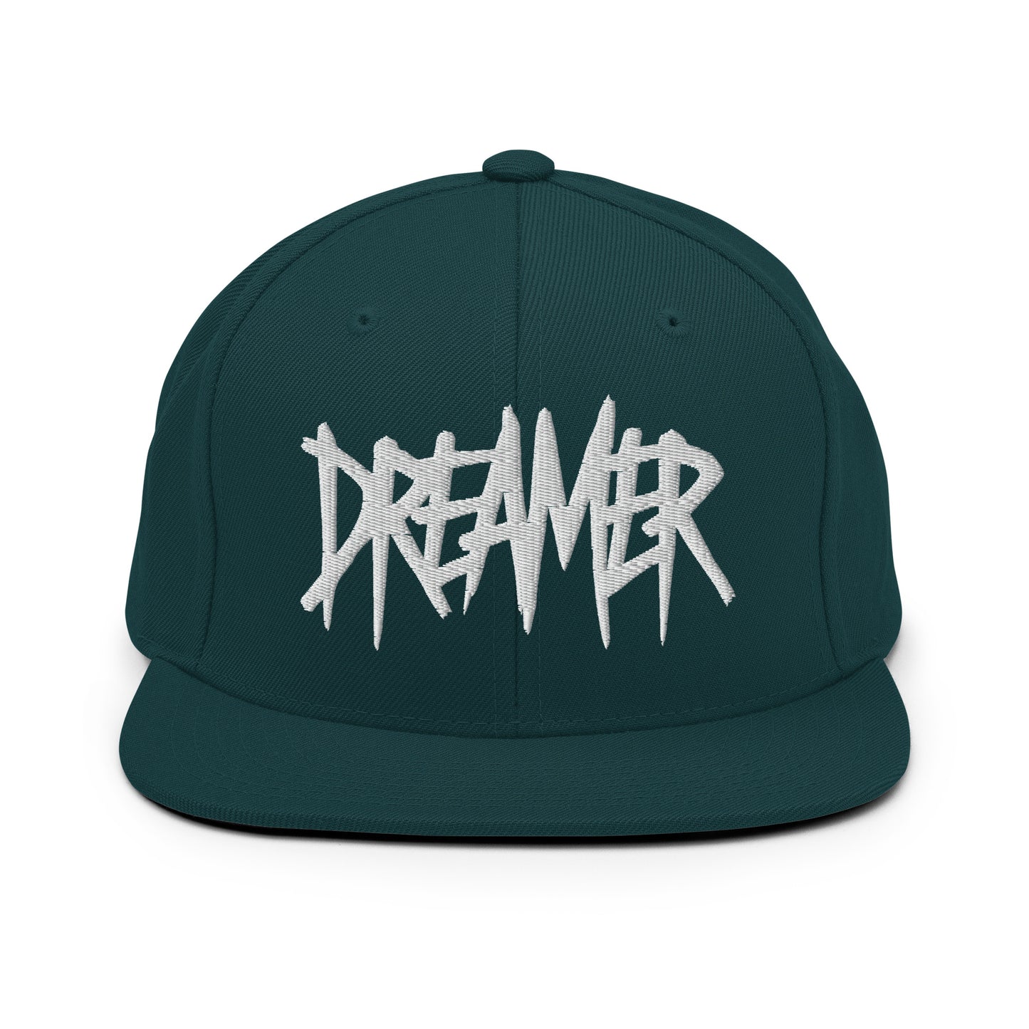 Green-Dreamer Graffiti Tag Snapback Hat from B.Different Clothing, front view, graffiti-inspired streetwear