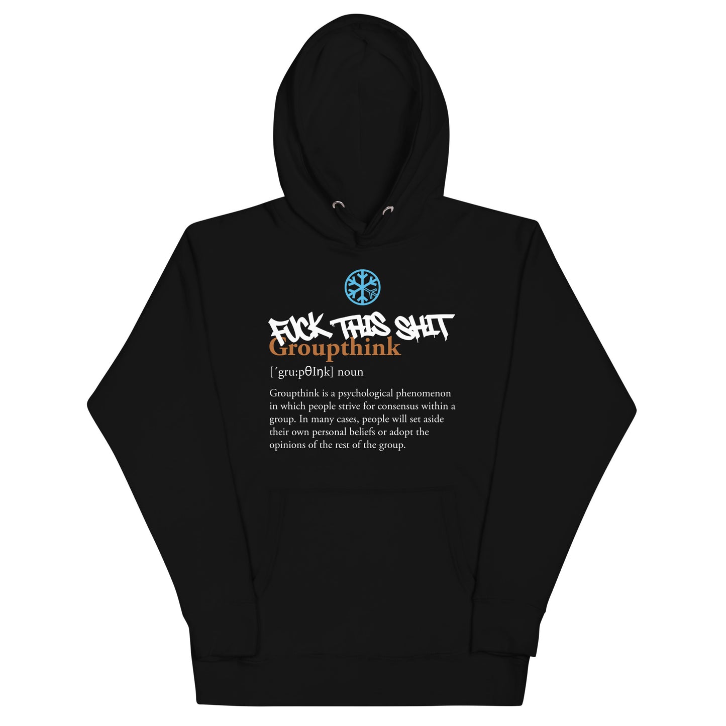 Black-Groupthink Graffiti Hoodie from B.Different Clothing, front view, graffiti-inspired streetwear