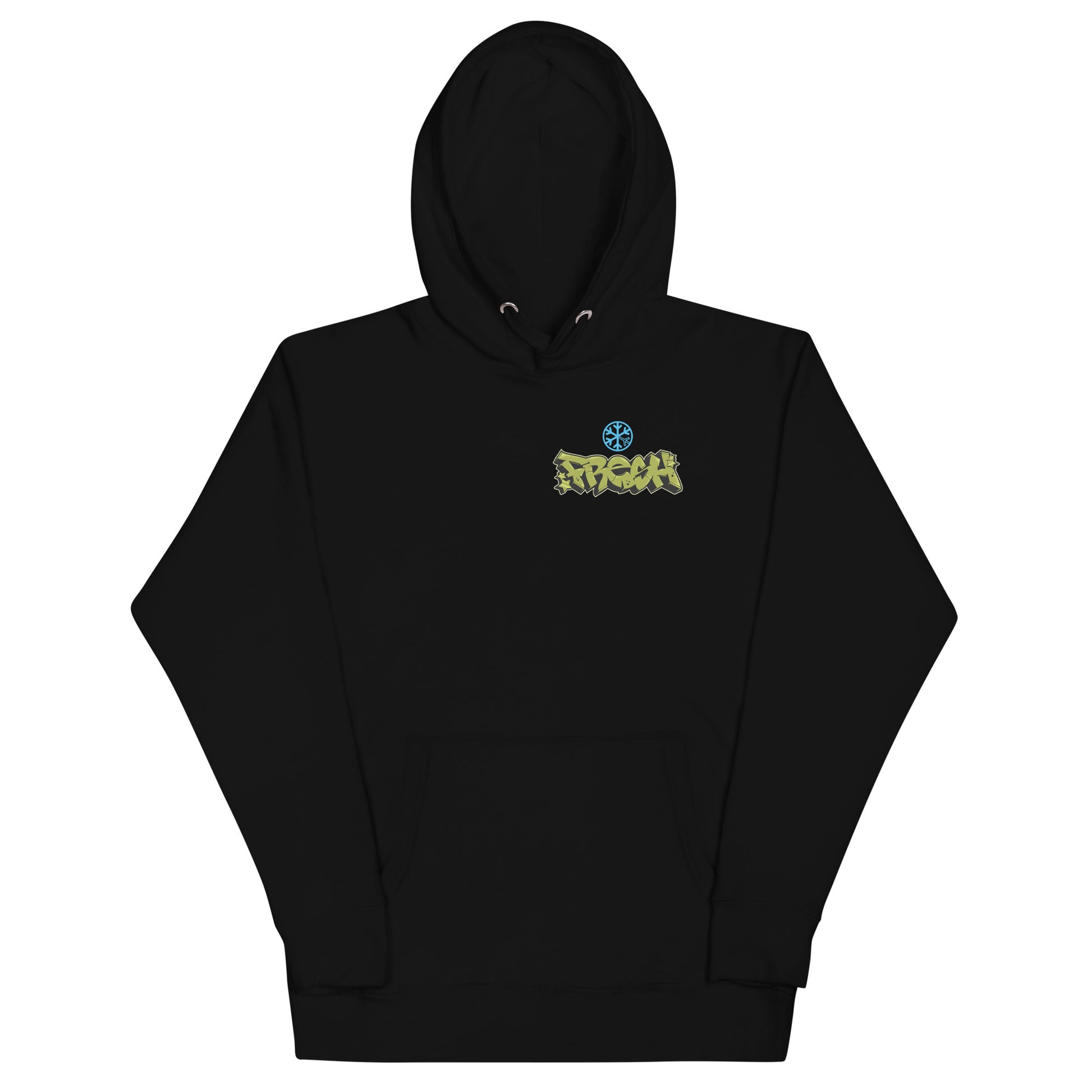 Black-Fresh Graffiti Character Hoodie from B.Different Clothing, front view, graffiti-inspired streetwear