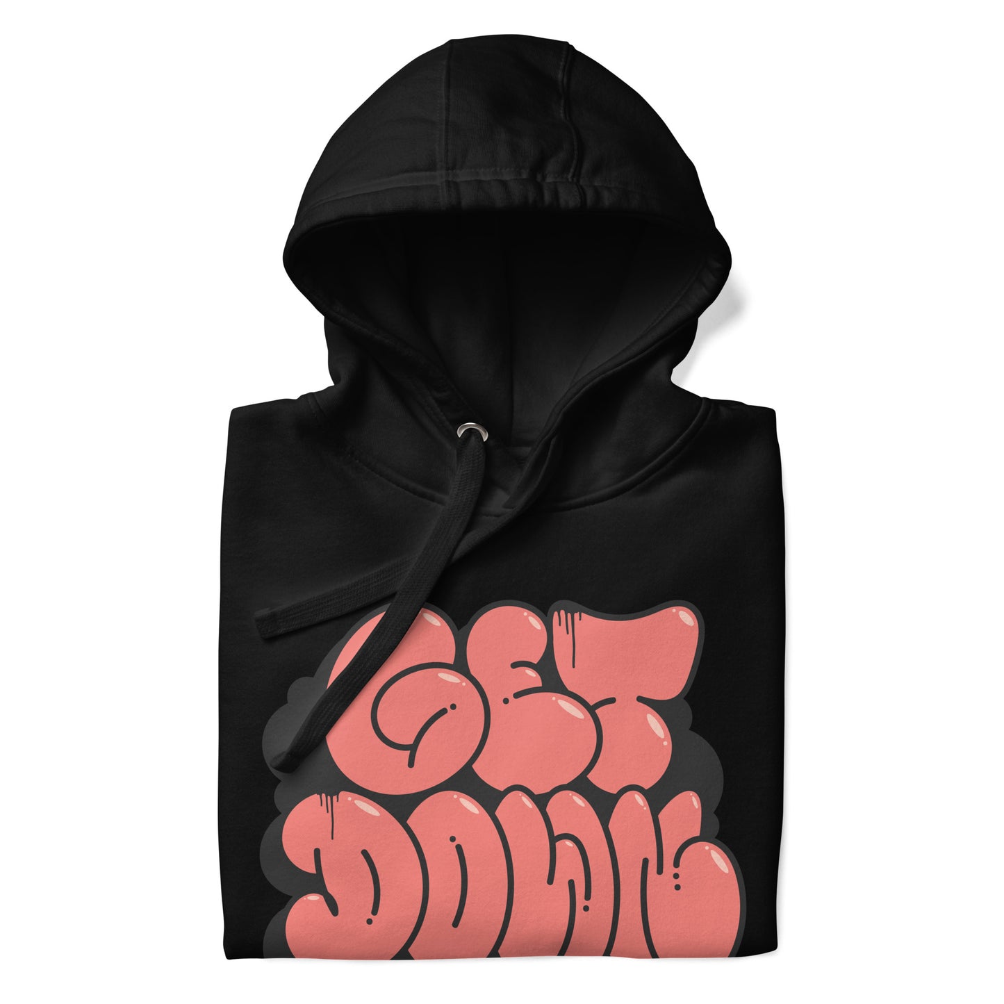 Black-Get Down Graffiti Throw-up Hoodie from B.Different Clothing, folded, graffiti-inspired streetwear