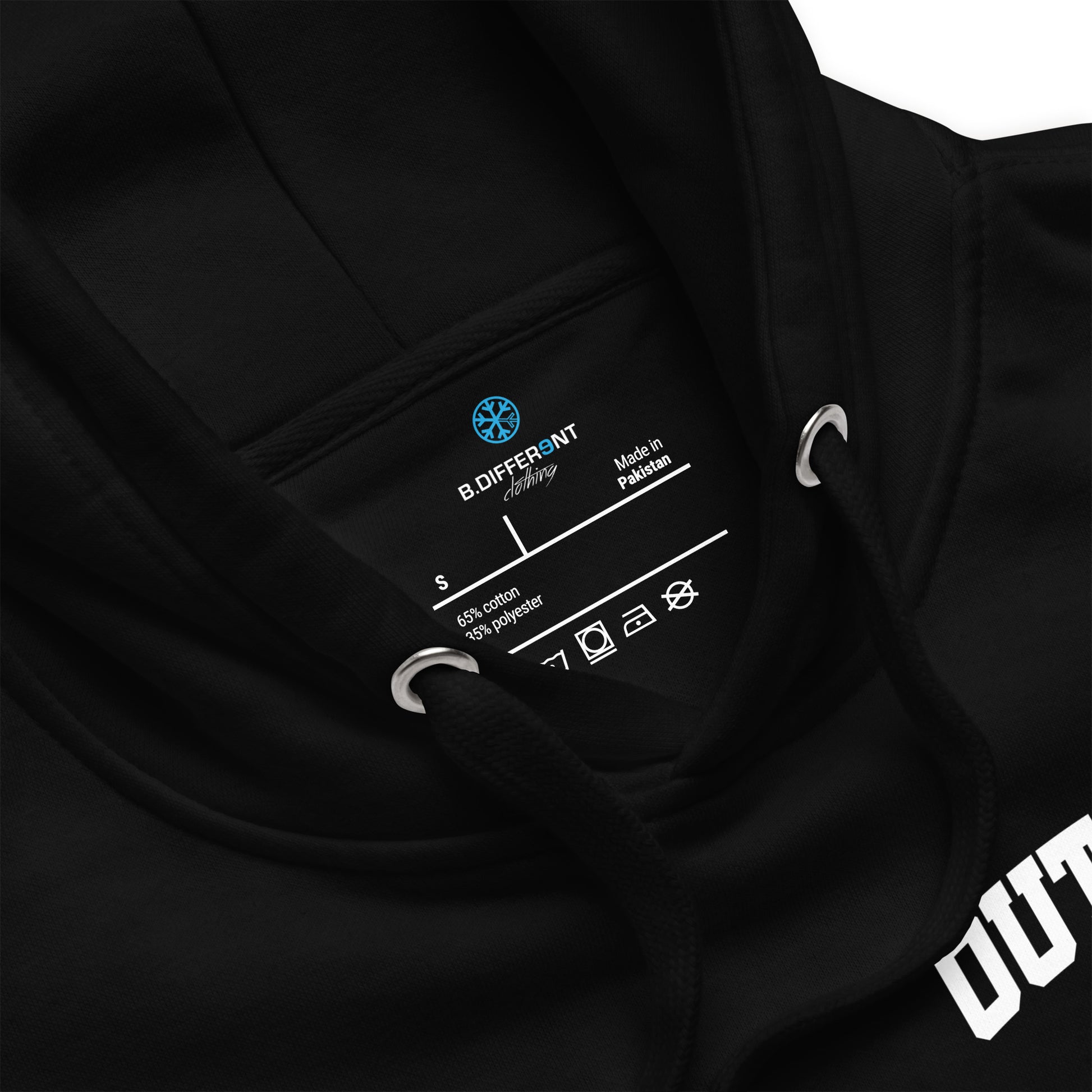 Black-Outcast Graffiti Character Hoodie from B.Different Clothing, collar, graffiti-inspired streetwear