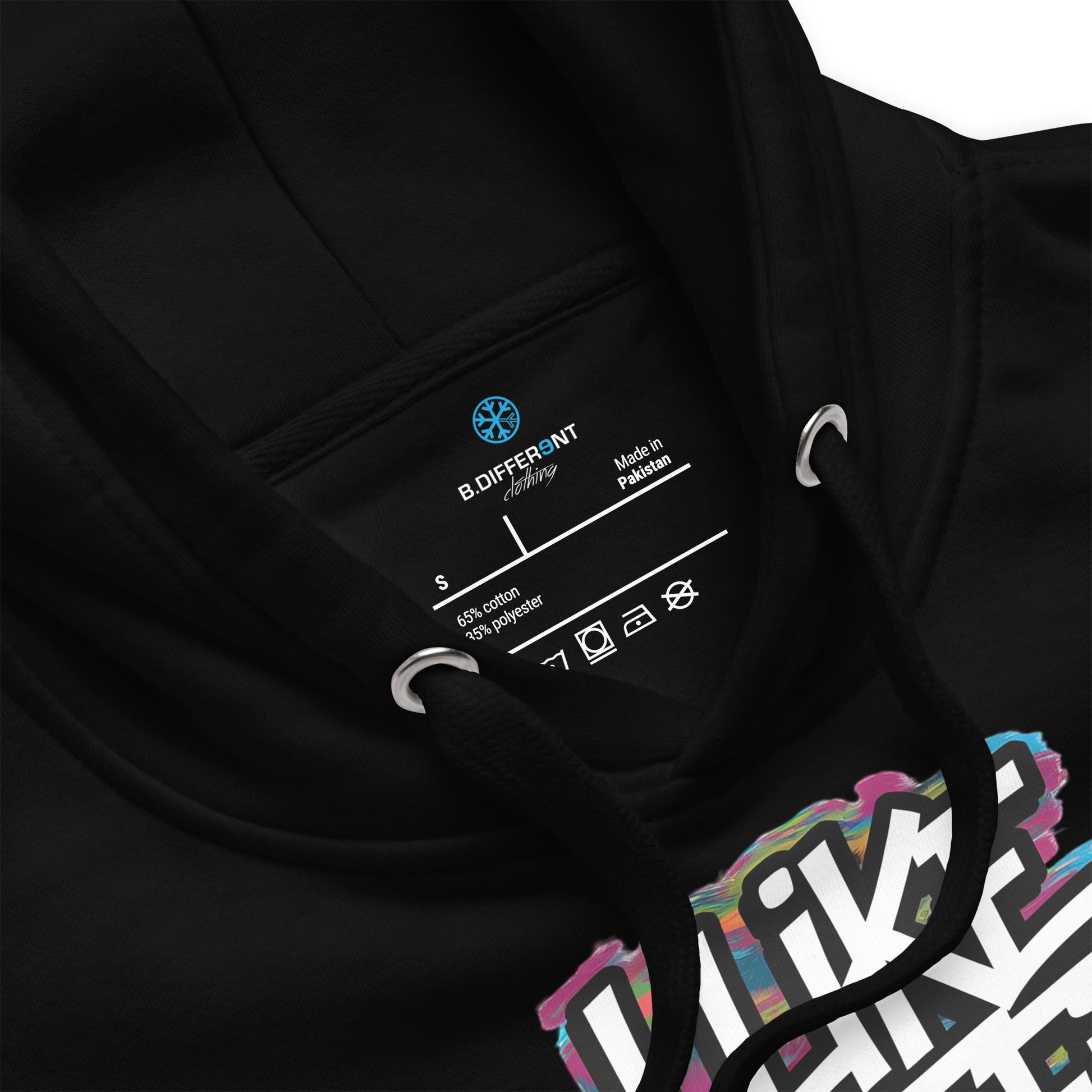 Black-I Like Graffiti and Maybe 2 People Hoodie from B.Different Clothing, collar, graffiti-inspired streetwear