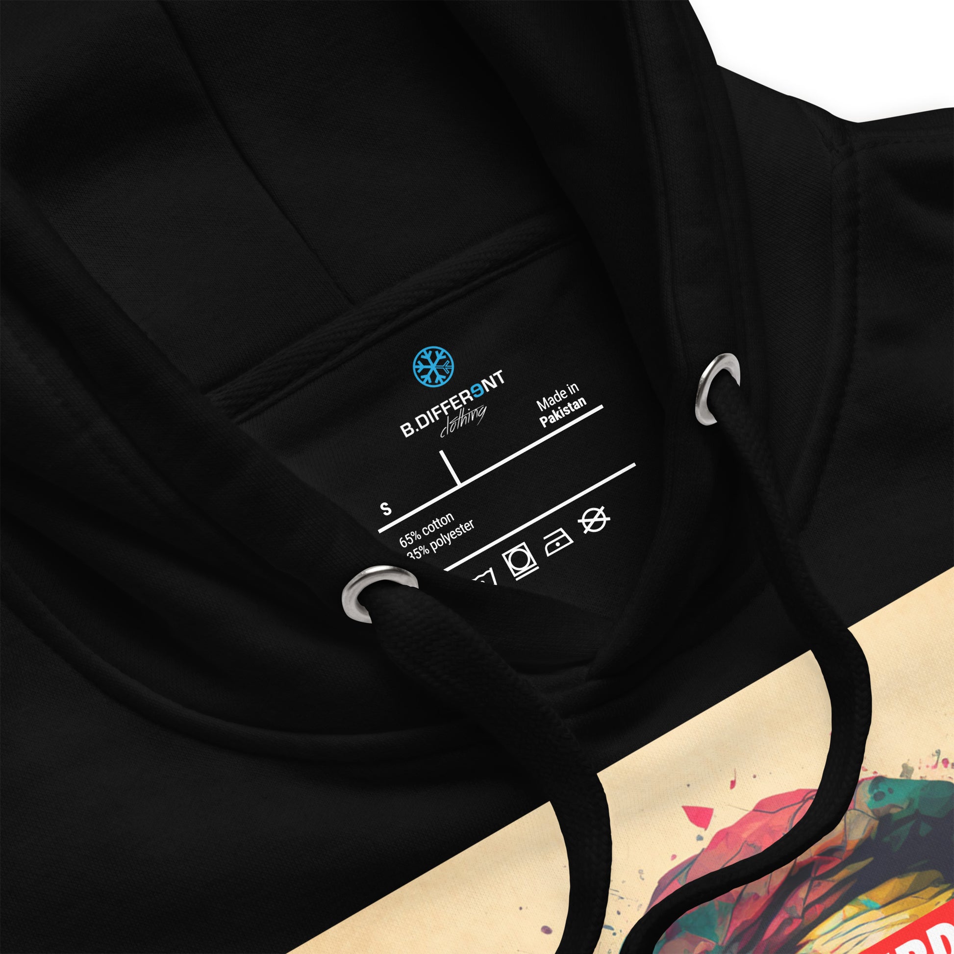 Black-Leonardo da Vinci Hoodie from B.Different Clothing, collar, graffiti-inspired streetwear