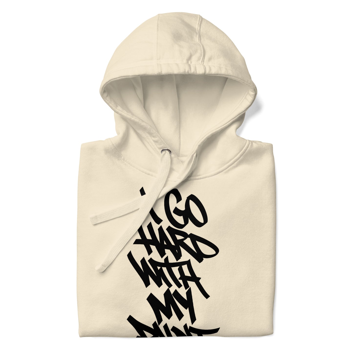 Beige-I Go Hard With My Paint Graffiti Hoodie from B.Different Clothing, folded, graffiti-inspired streetwear
