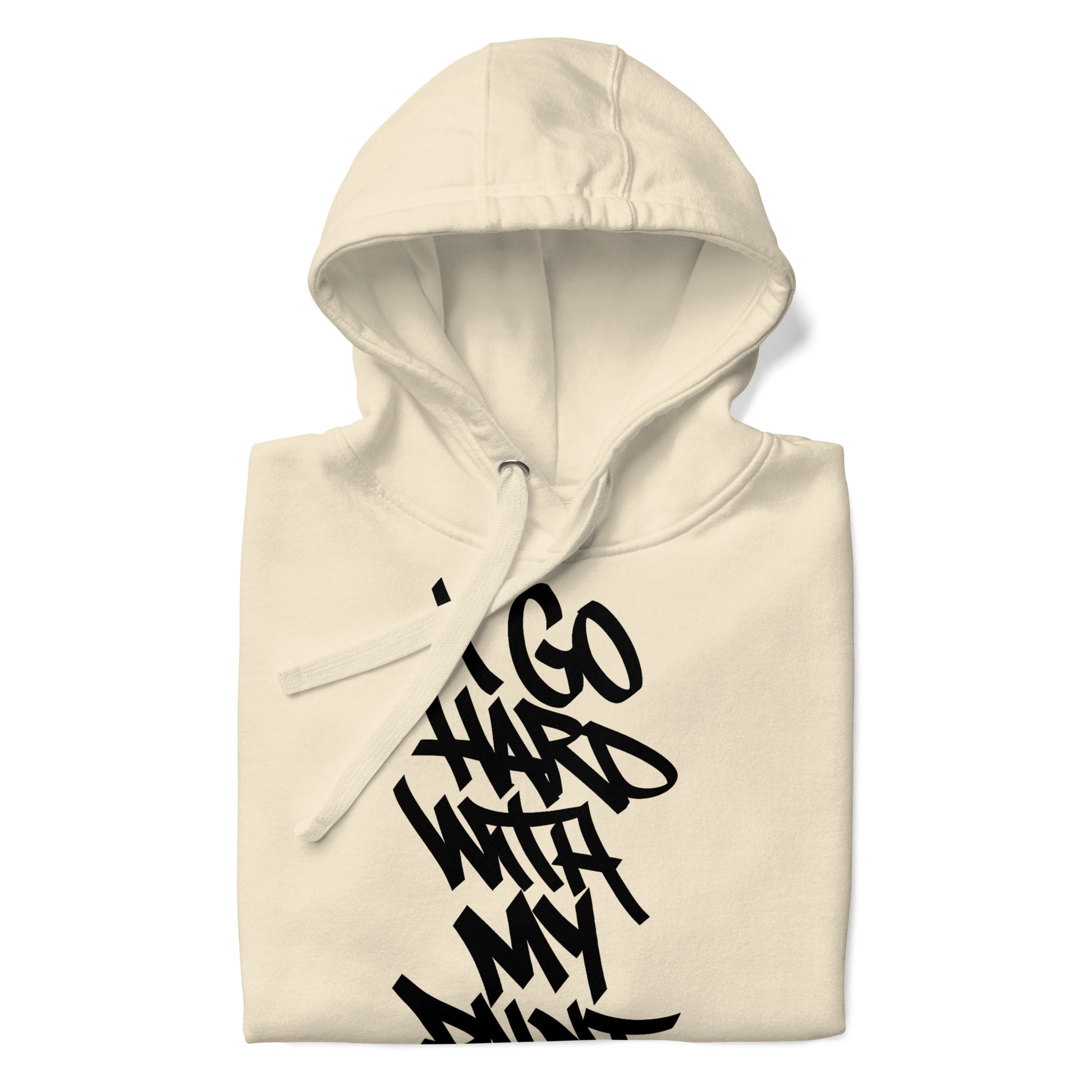Beige-I Go Hard With My Paint Graffiti Hoodie from B.Different Clothing, folded, graffiti-inspired streetwear