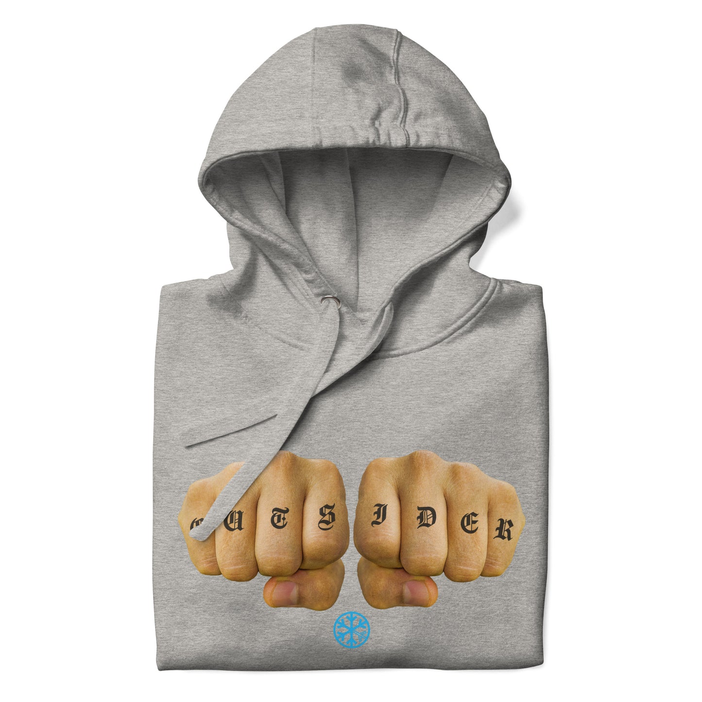 Gray-Outsider Tattoo Hoodie from B.Different Clothing, folded, graffiti-inspired streetwear