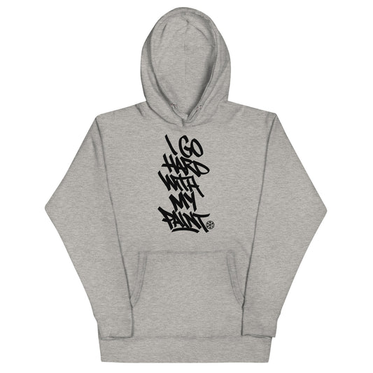 Gray-I Go Hard With My Paint Graffiti Hoodie from B.Different Clothing, front view, graffiti-inspired streetwear
