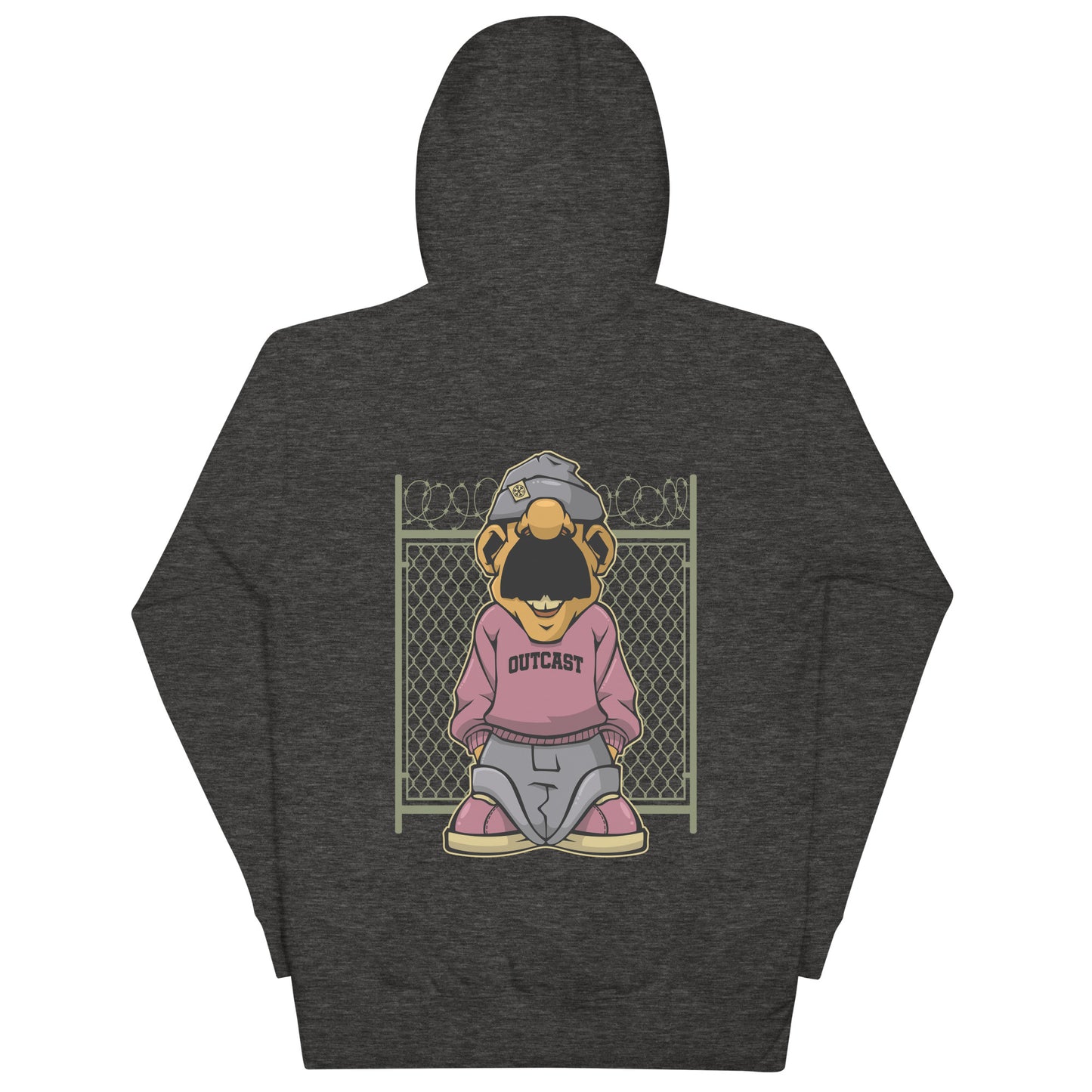 Darkgray-Outcast Graffiti Character Hoodie from B.Different Clothing, back view, graffiti-inspired streetwear