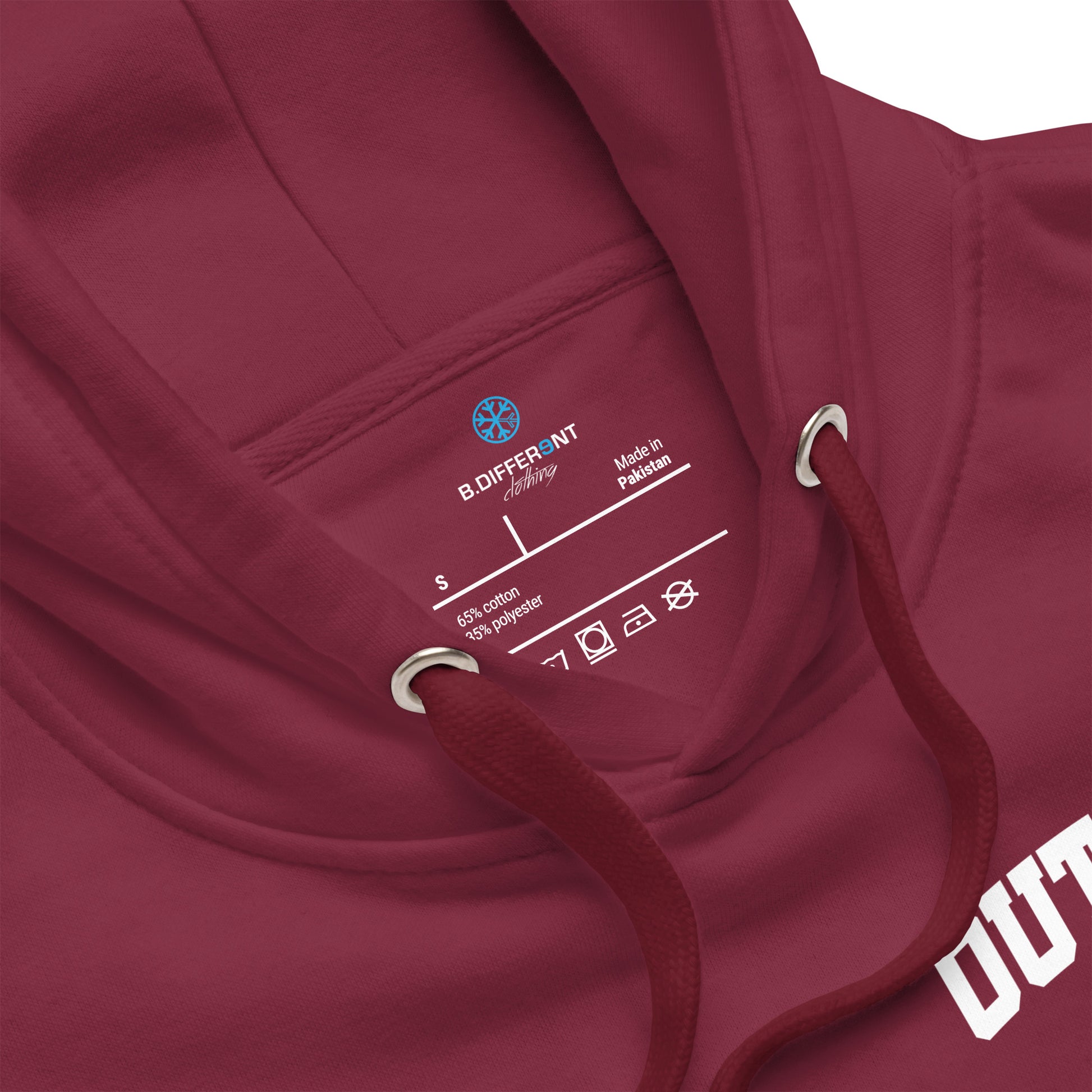 Maroon-Outcast Graffiti Character Hoodie from B.Different Clothing, collar, graffiti-inspired streetwear
