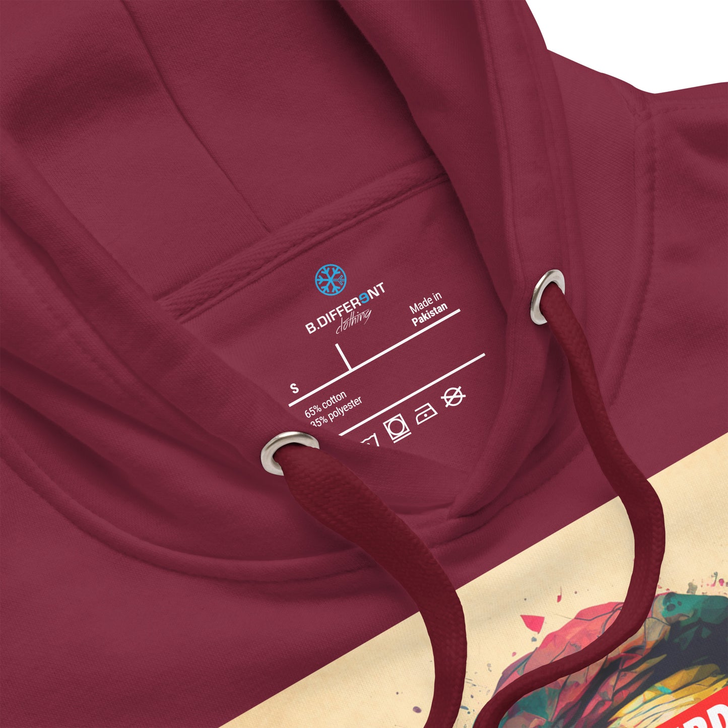 Maroon-Leonardo da Vinci Hoodie from B.Different Clothing, collar, graffiti-inspired streetwear