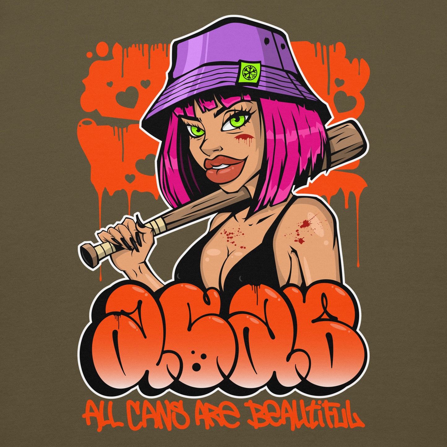 Green-ACAB Girl Graffiti Hoodie from B.Different Clothing, graphic, graffiti-inspired streetwear