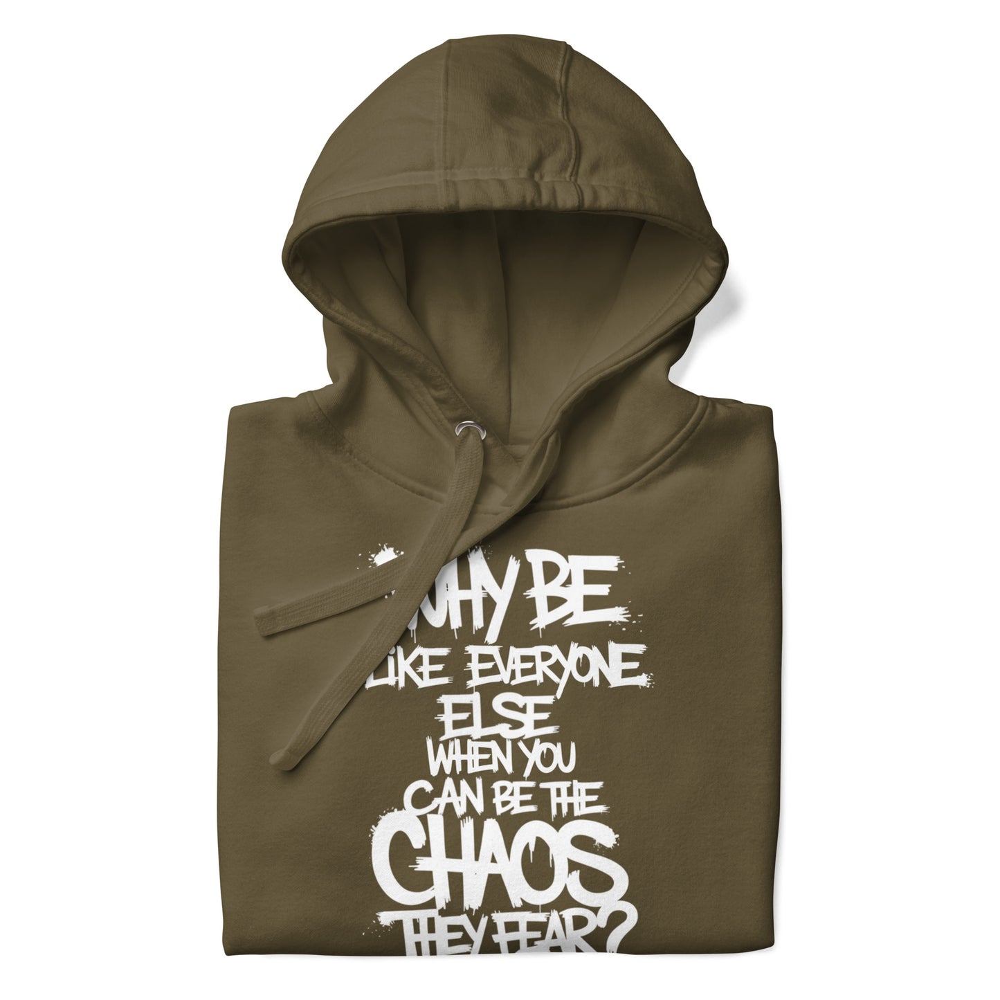 Green-Chaos They Fear Graffiti Tag Hoodie from B.Different Clothing, folded, graffiti-inspired streetwear