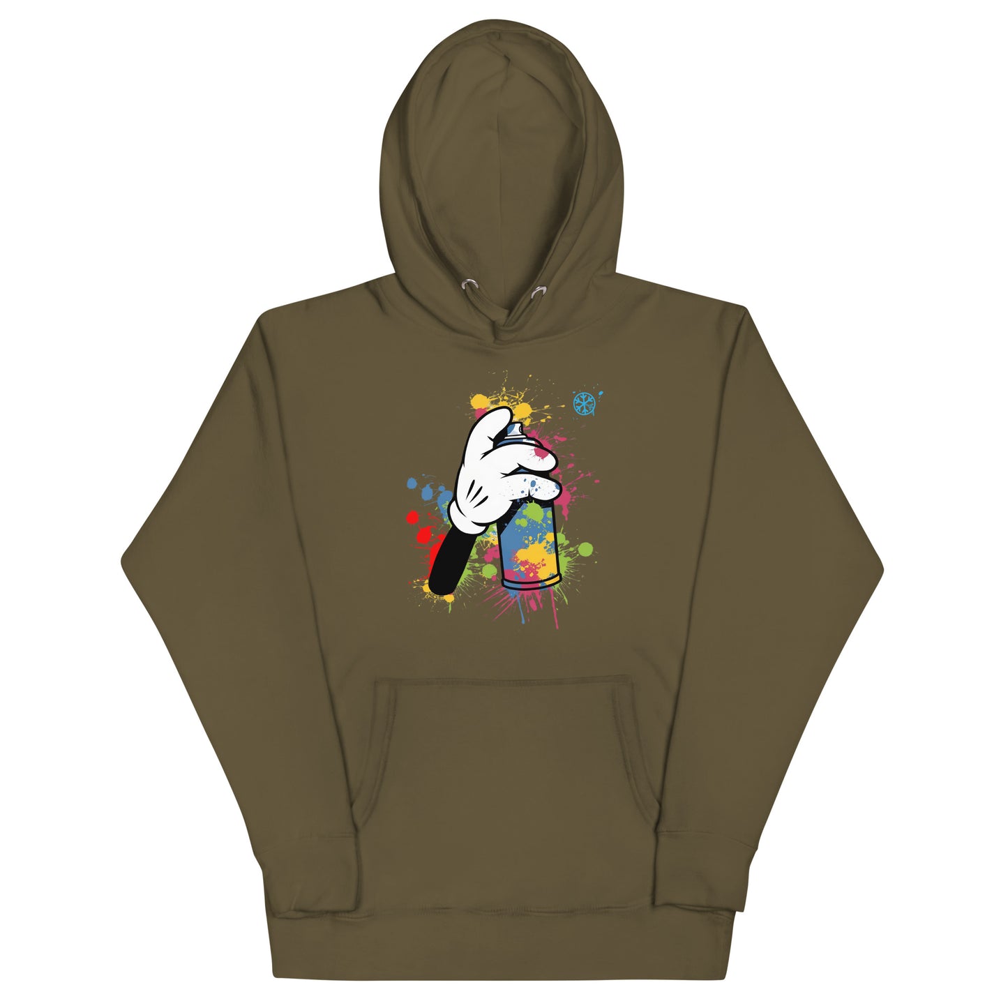 Green-Hand Spray Can Graffiti Hoodie from B.Different Clothing, front view, graffiti-inspired streetwear
