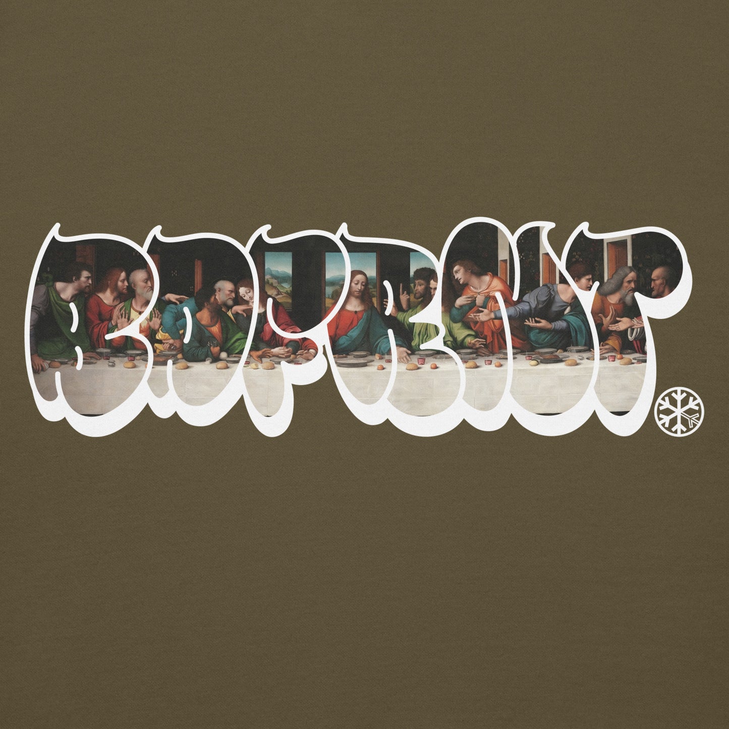 Green-BDFRNT Throwie x Last Supper Graffiti Hoodie from B.Different Clothing, graphic, graffiti-inspired streetwear