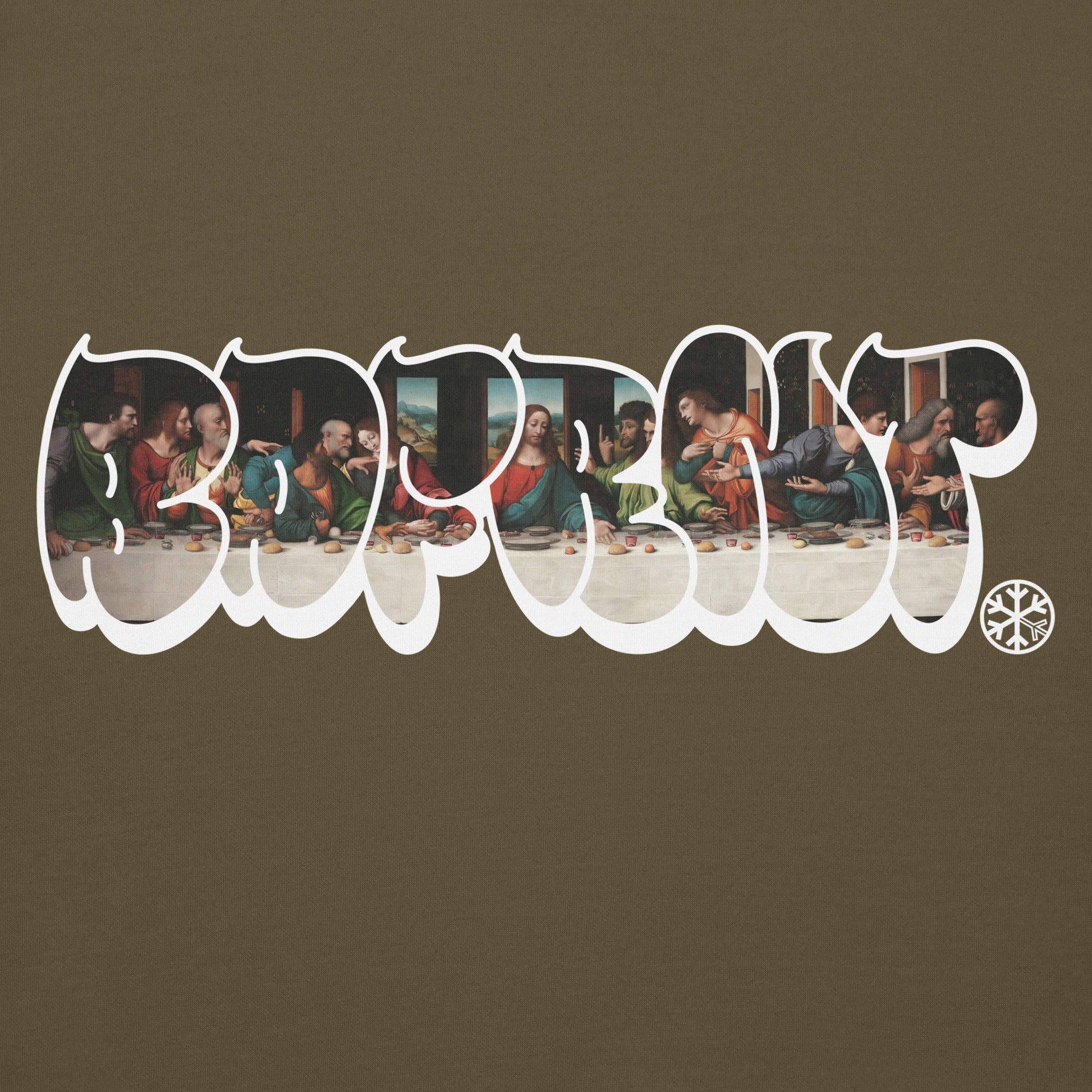 Green-BDFRNT Throwie x Last Supper Graffiti Hoodie from B.Different Clothing, graphic, graffiti-inspired streetwear