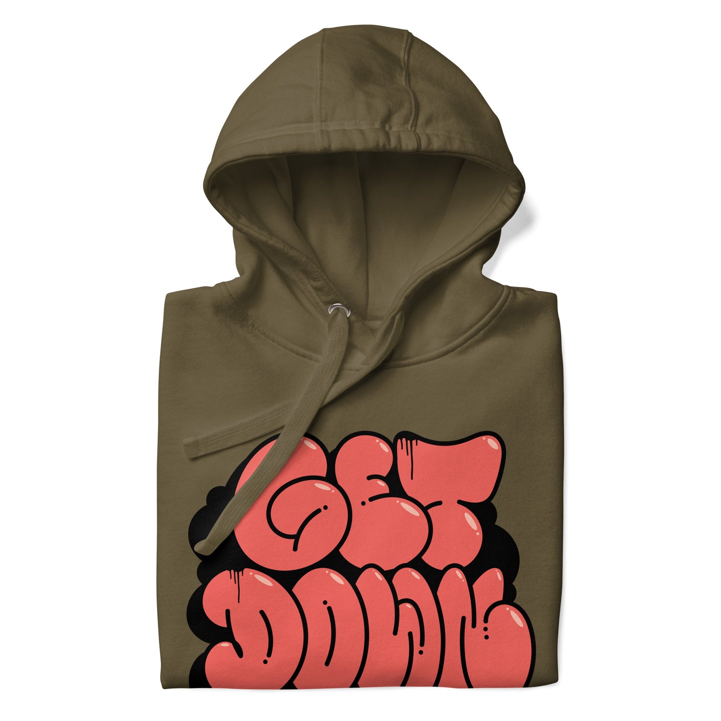 Green-Get Down Graffiti Throw-up Hoodie from B.Different Clothing, folded, graffiti-inspired streetwear