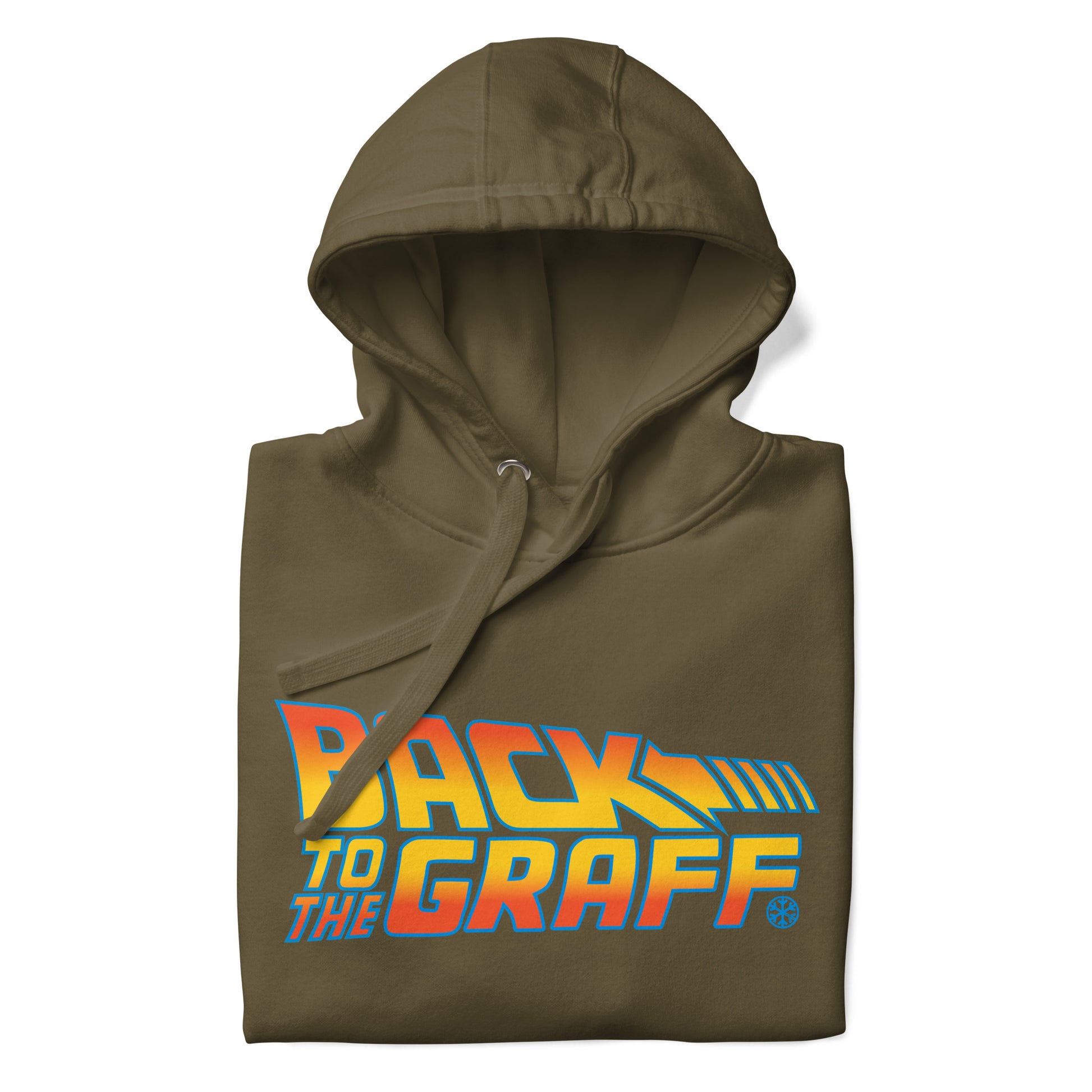 Green-Back to the Graff Hoodie from B.Different Clothing, folded, graffiti-inspired streetwear