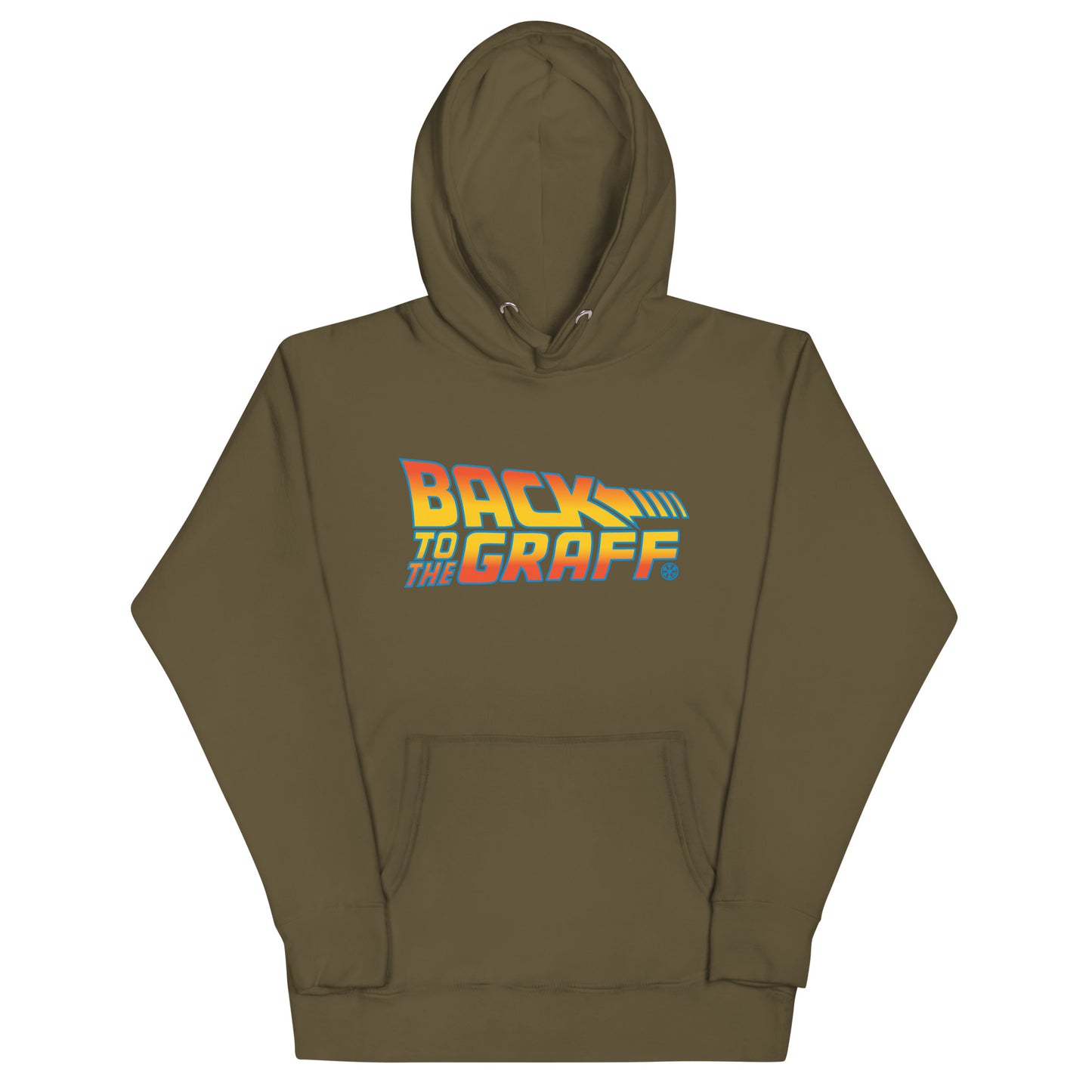 Green-Back to the Graff Hoodie from B.Different Clothing, front view, graffiti-inspired streetwear
