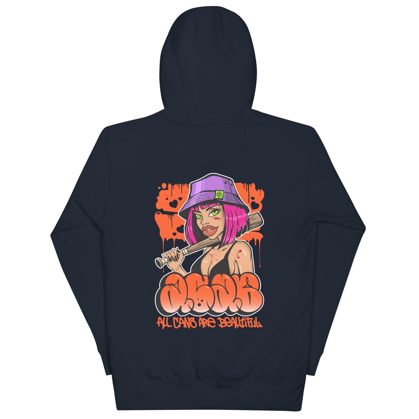 Navy-ACAB Girl Graffiti Hoodie from B.Different Clothing, back view, graffiti-inspired streetwear