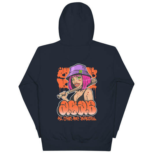 Navy-ACAB Girl Graffiti Hoodie from B.Different Clothing, back view, graffiti-inspired streetwear