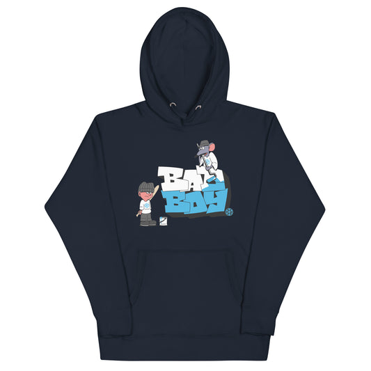 Navy-Bad Boy Graffiti Hoodie from B.Different Clothing, front view, graffiti-inspired streetwear
