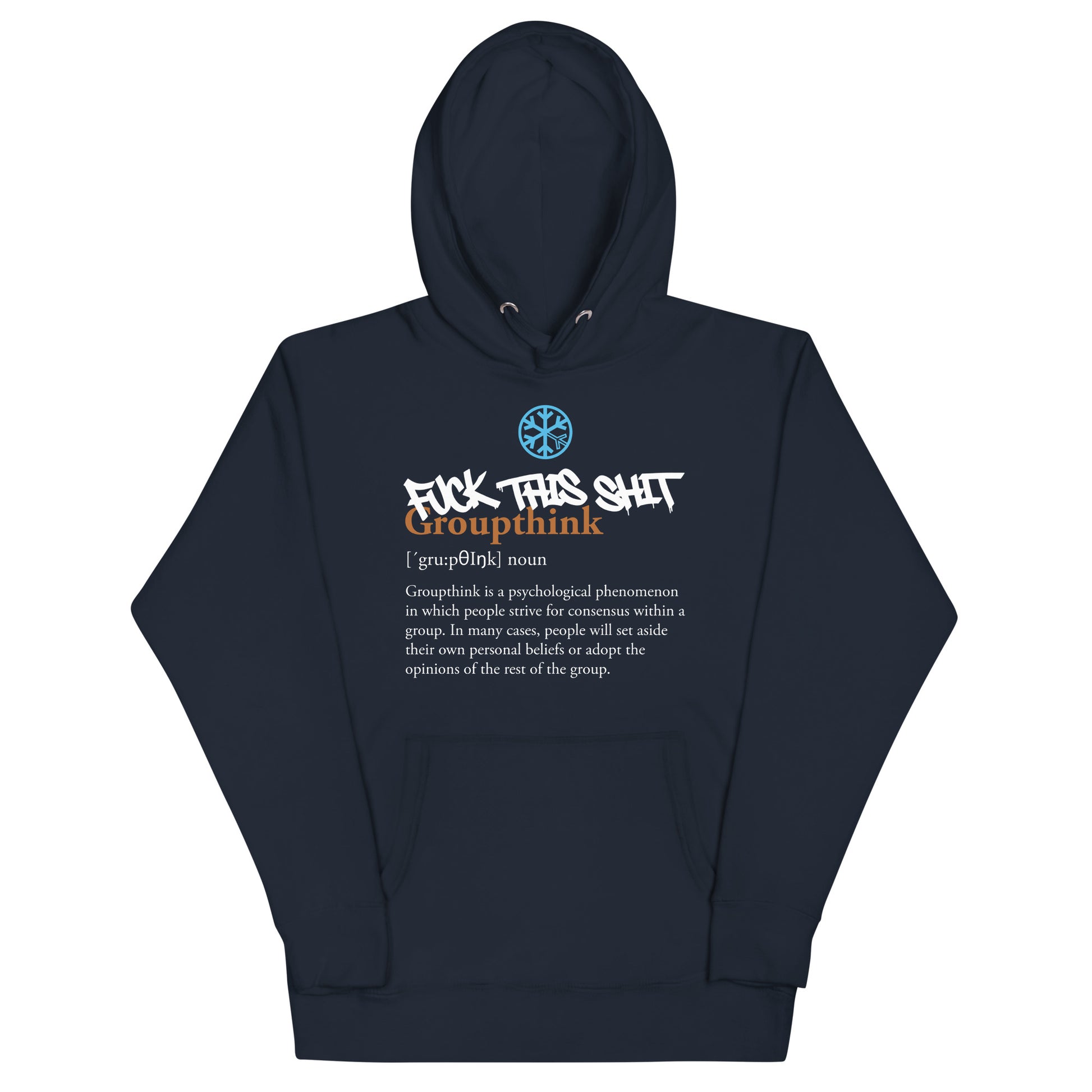 Navy-Groupthink Graffiti Hoodie from B.Different Clothing, front view, graffiti-inspired streetwear