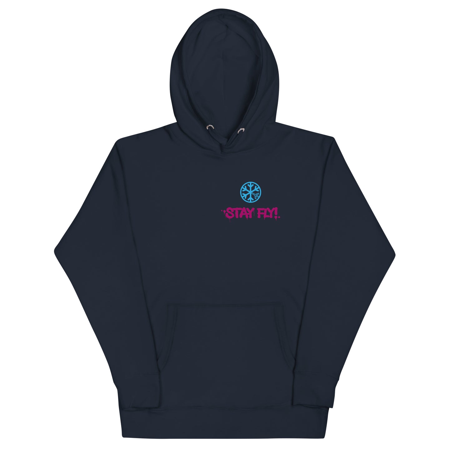 Navy-Stay Fly Graffiti Character Hoodie from B.Different Clothing, front view, graffiti-inspired streetwear