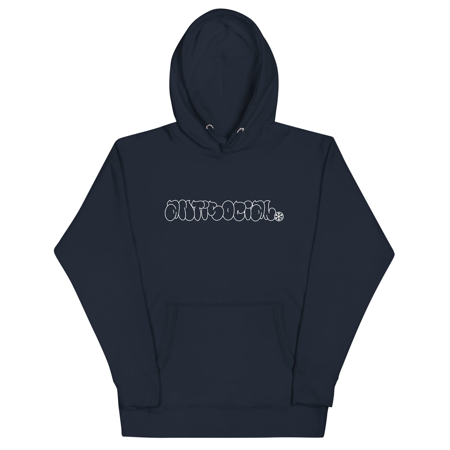 Navy-Antisocial Graffiti Hollow Hoodie from B.Different Clothing, front view, graffiti-inspired streetwear