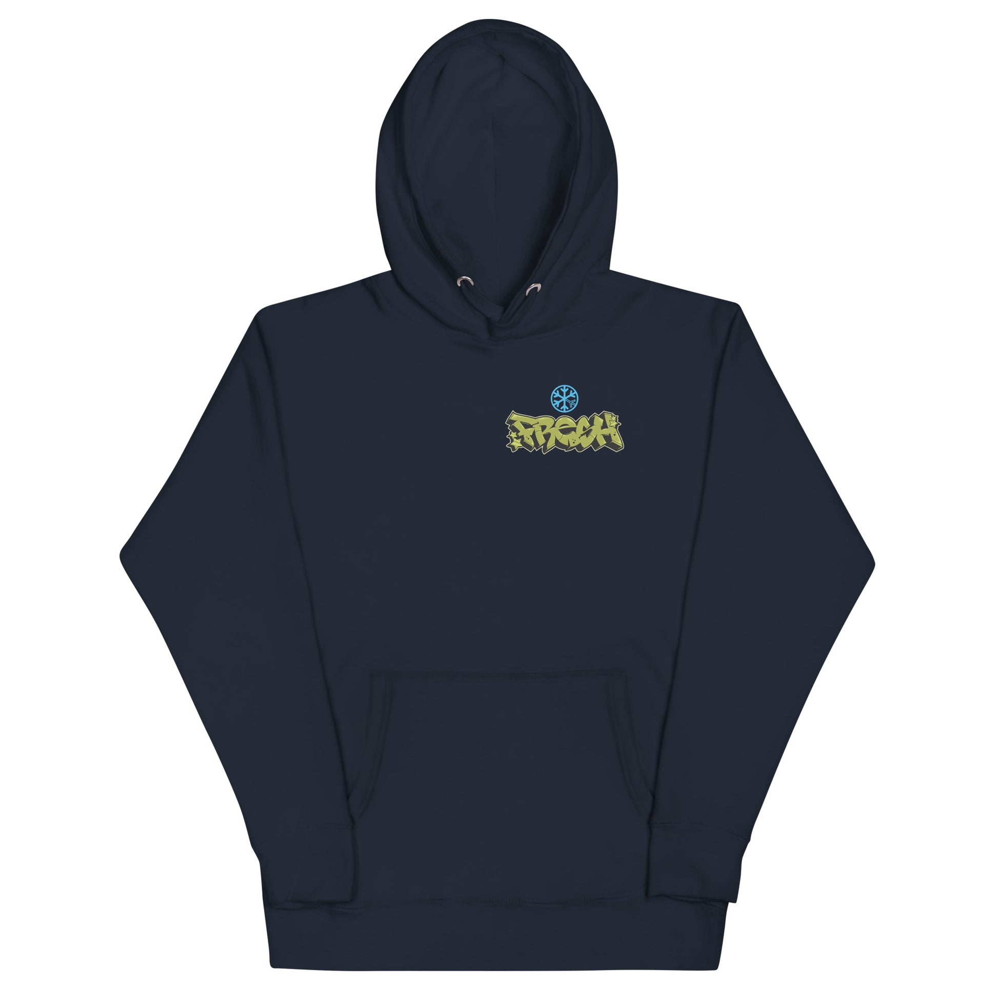 Navy-Fresh Graffiti Character Hoodie from B.Different Clothing, front view, graffiti-inspired streetwear