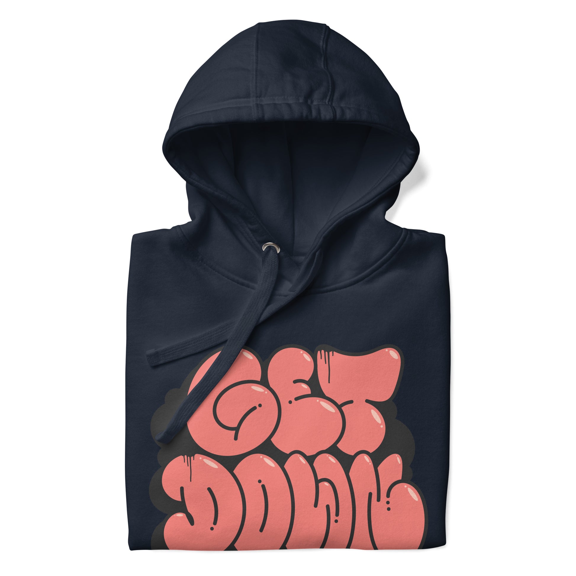 Navy-Get Down Graffiti Throw-up Hoodie from B.Different Clothing, folded, graffiti-inspired streetwear