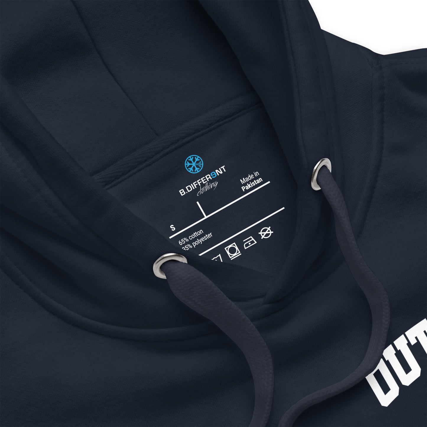 Navy-Outcast Graffiti Character Hoodie from B.Different Clothing, collar, graffiti-inspired streetwear