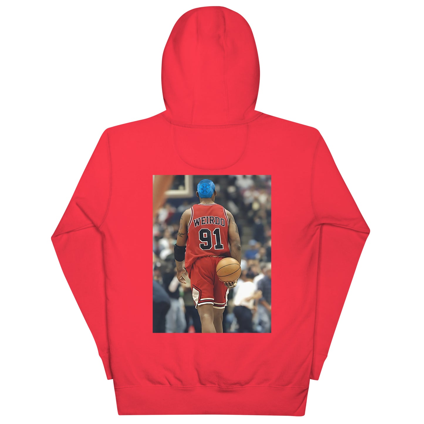 Red-Dennis Graffiti Hoodie from B.Different Clothing, back view, graffiti-inspired streetwear