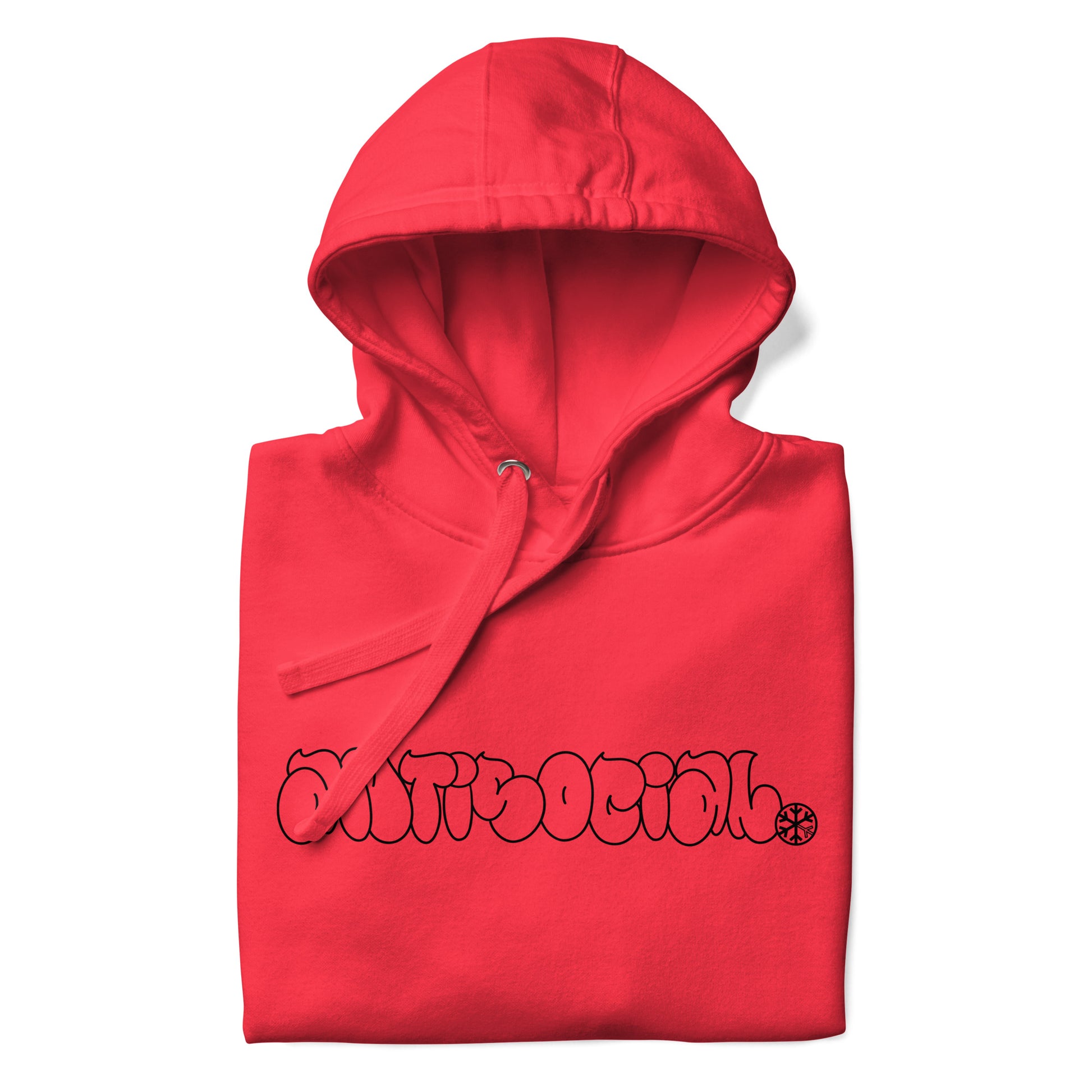 Red-Antisocial Graffiti Hollow Hoodie from B.Different Clothing, folded, graffiti-inspired streetwear