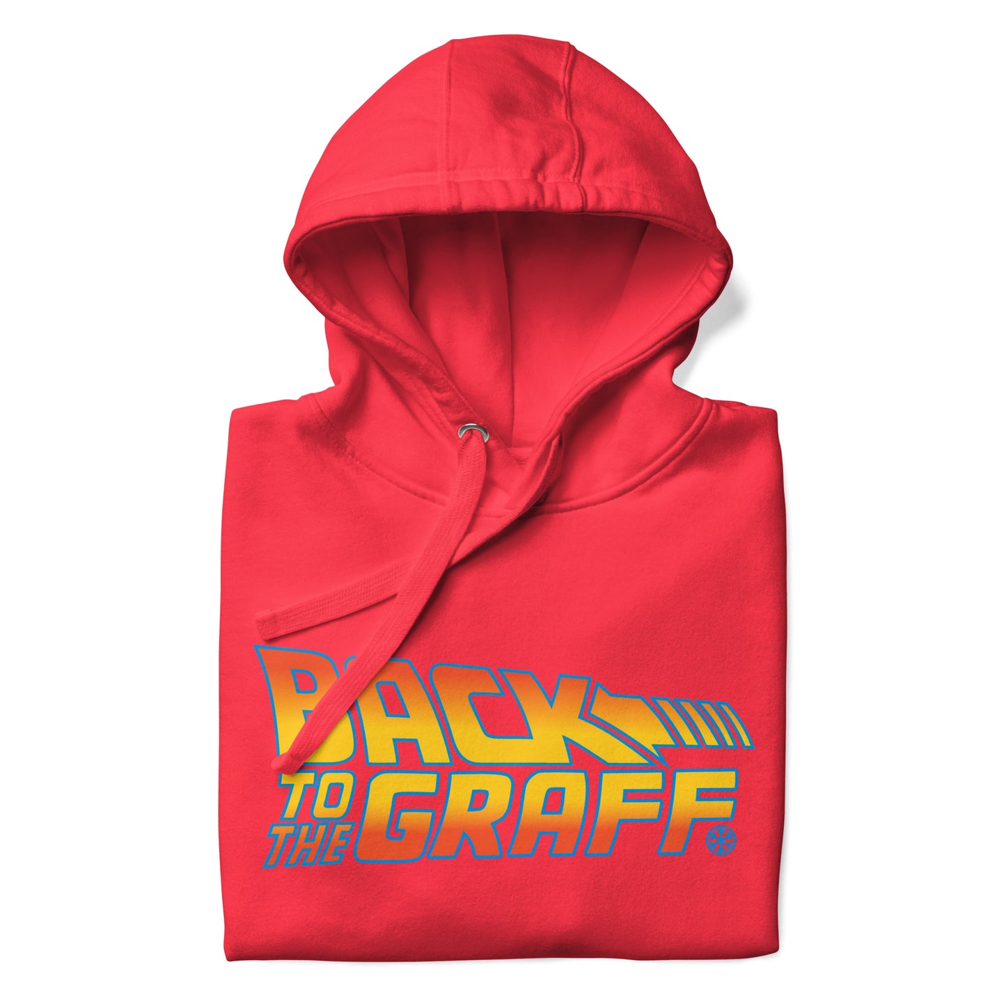 Red-Back to the Graff Hoodie from B.Different Clothing, folded, graffiti-inspired streetwear