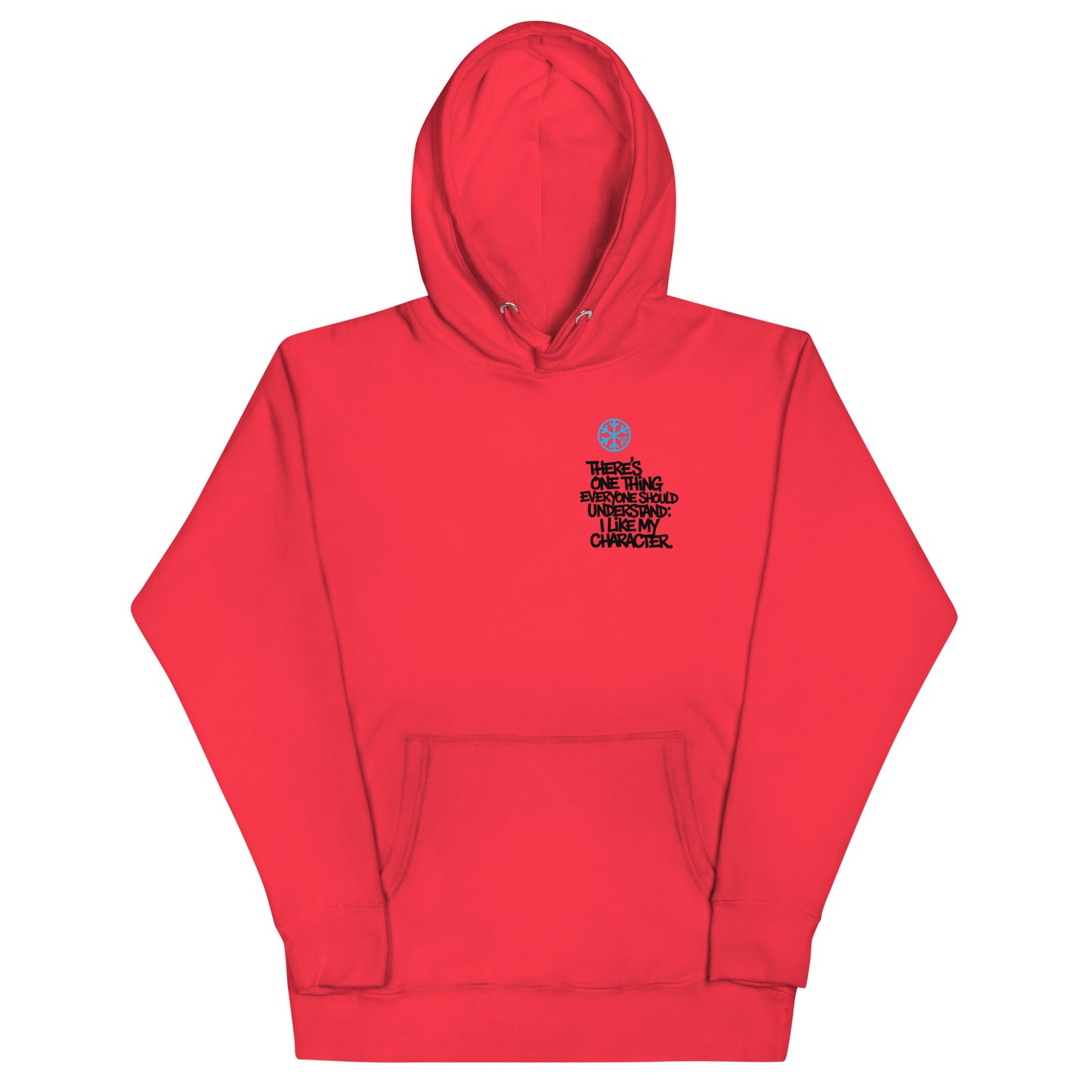 Red-Dennis Graffiti Hoodie from B.Different Clothing, front view, graffiti-inspired streetwear
