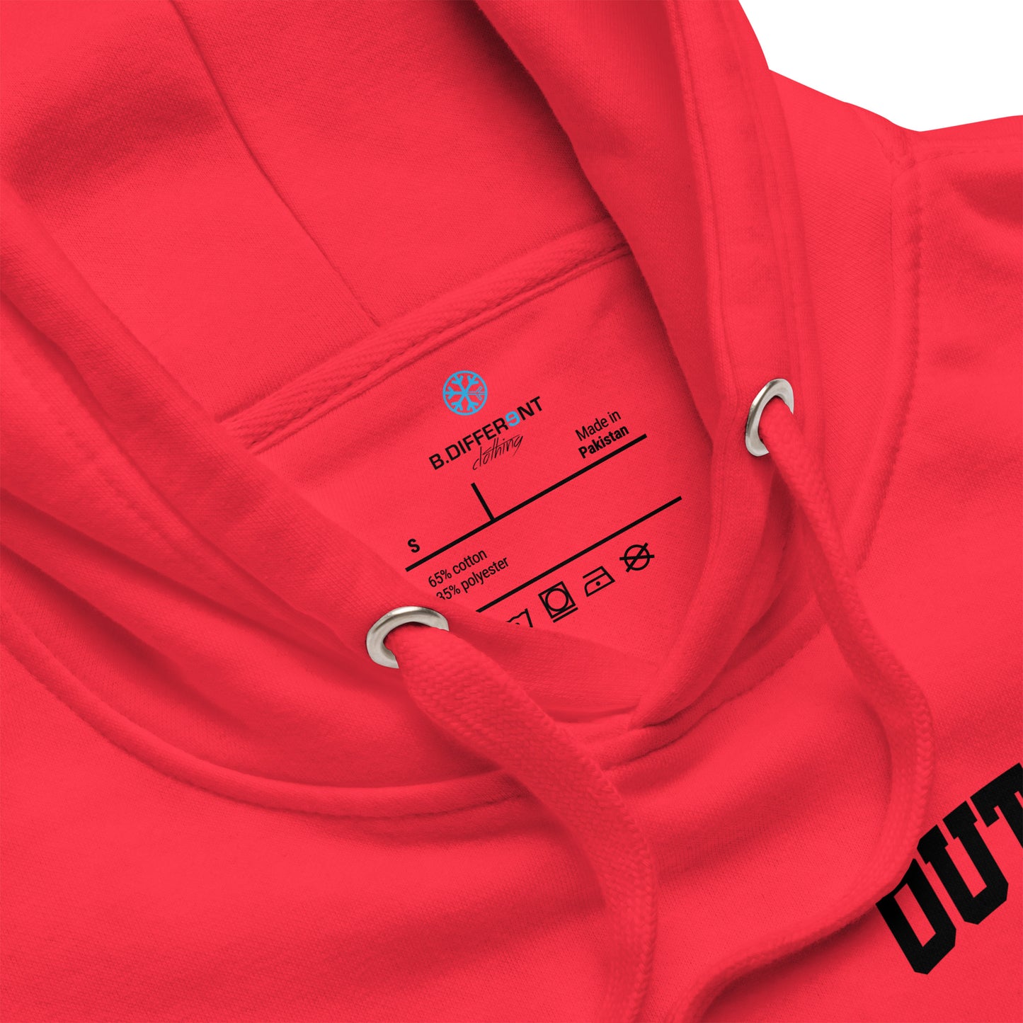 Red-Outcast Graffiti Character Hoodie from B.Different Clothing, collar, graffiti-inspired streetwear