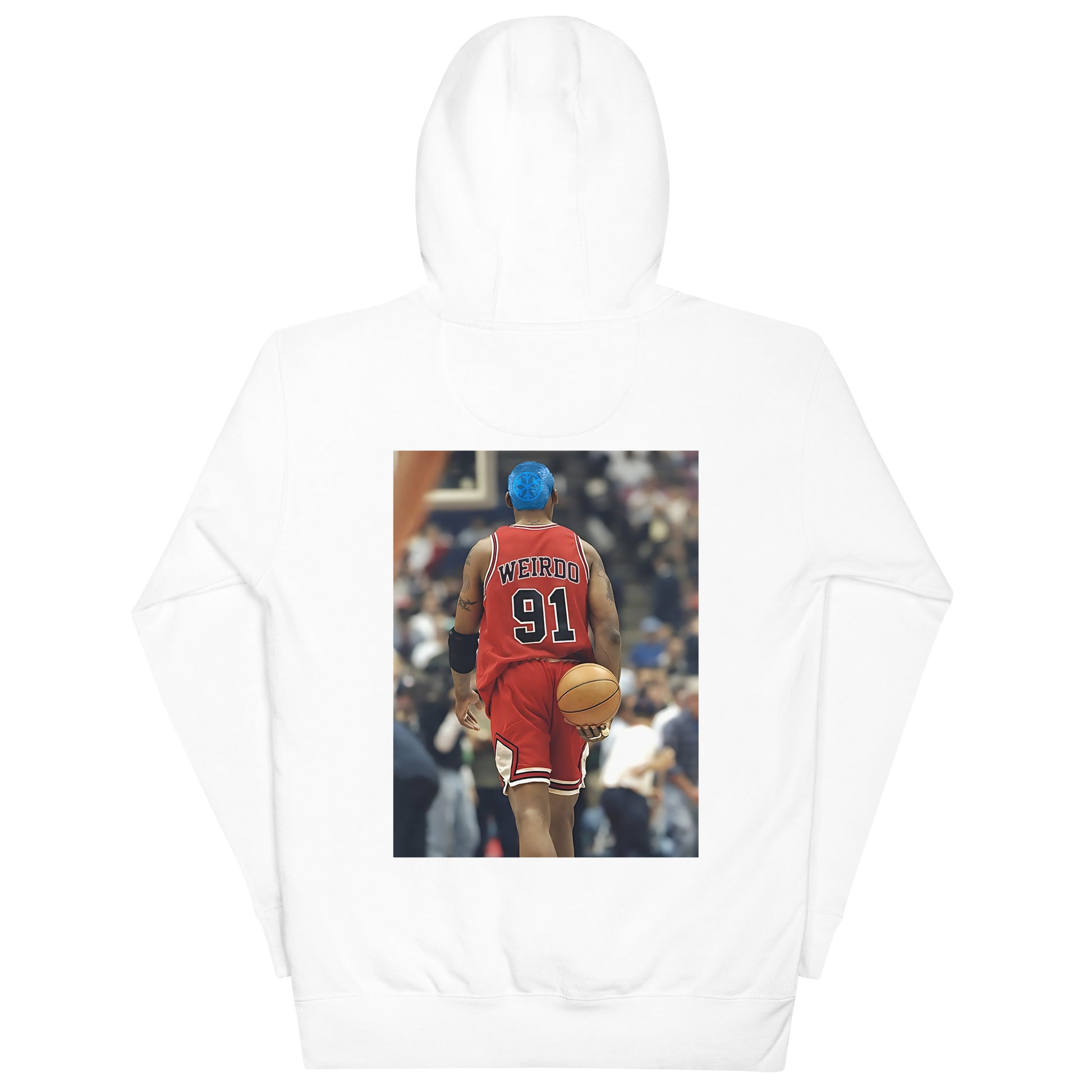 White-Dennis Graffiti Hoodie from B.Different Clothing, back view, graffiti-inspired streetwear